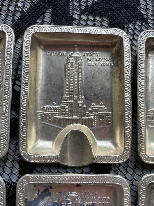 1940's Metal Empire State Building Ashtray Set