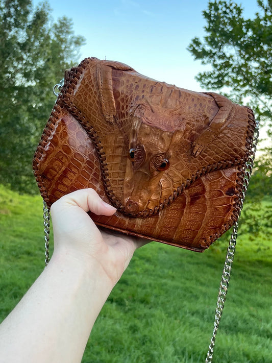 Restored 1950's Florida Alligator Purse with Removable Chain Strap