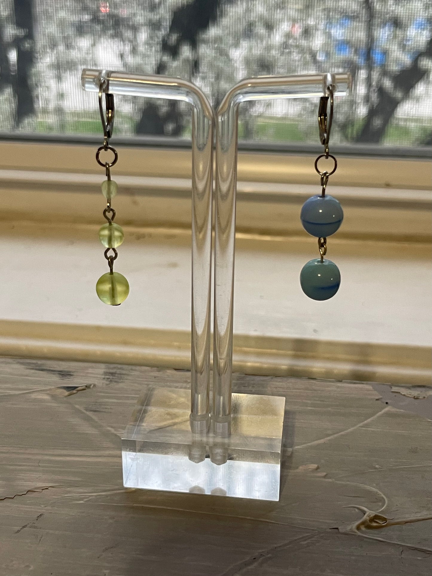 Asymmetrical Uranium Glass UV Glow Earrings