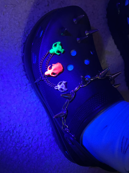 Neon Glowing Vole Skull Croc Charm Set
