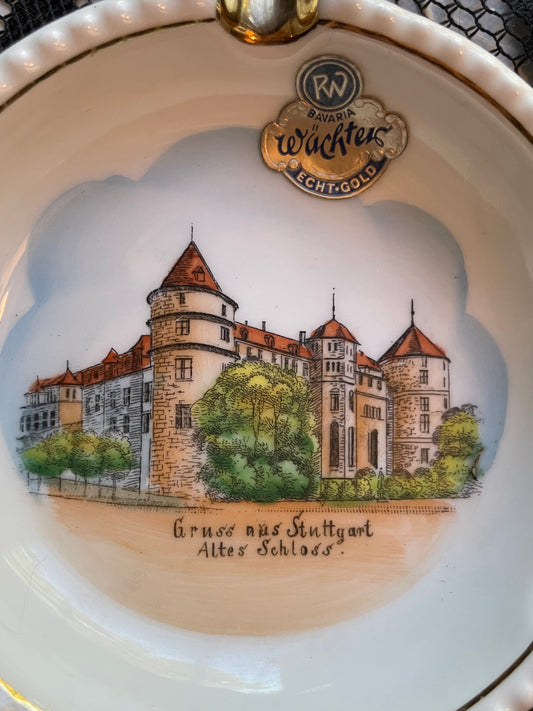 1940's German Souvenir Ashtray with Real Gold
