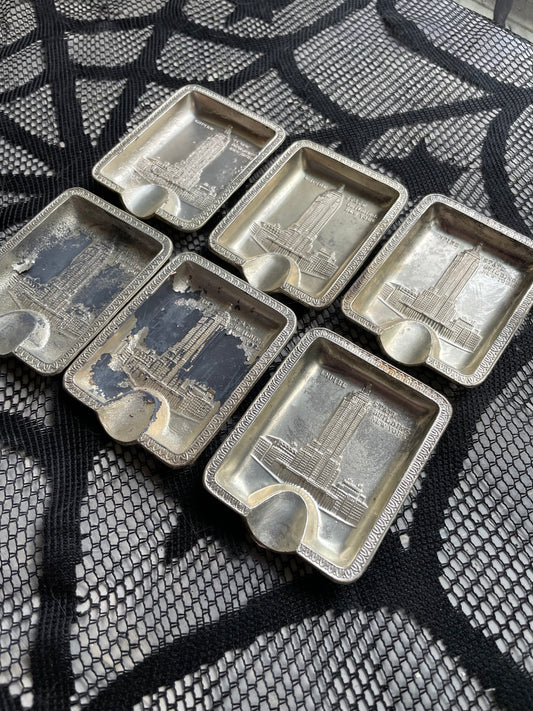 1940's Metal Empire State Building Ashtray Set