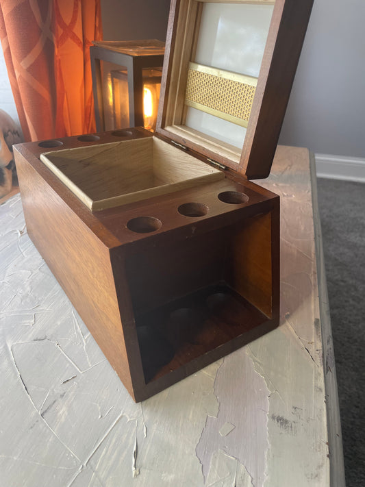 Vintage Walnut Stash Box with Pipe Storage and Grinder Tool