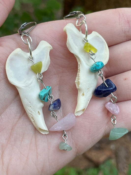Silver Rabbit Mandible with Crystals Earrings