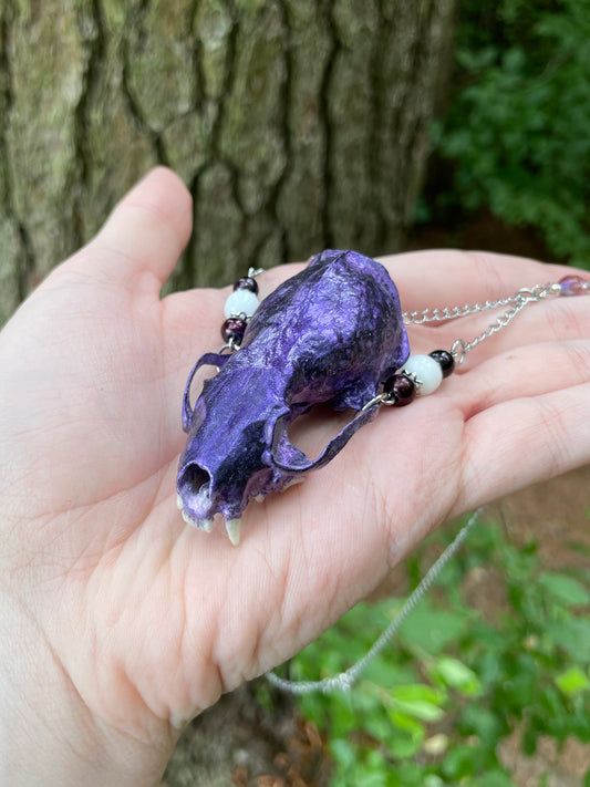 Metallic Violet Mink Skull Necklace