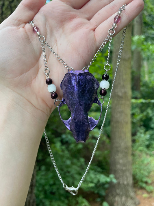Metallic Violet Mink Skull Necklace