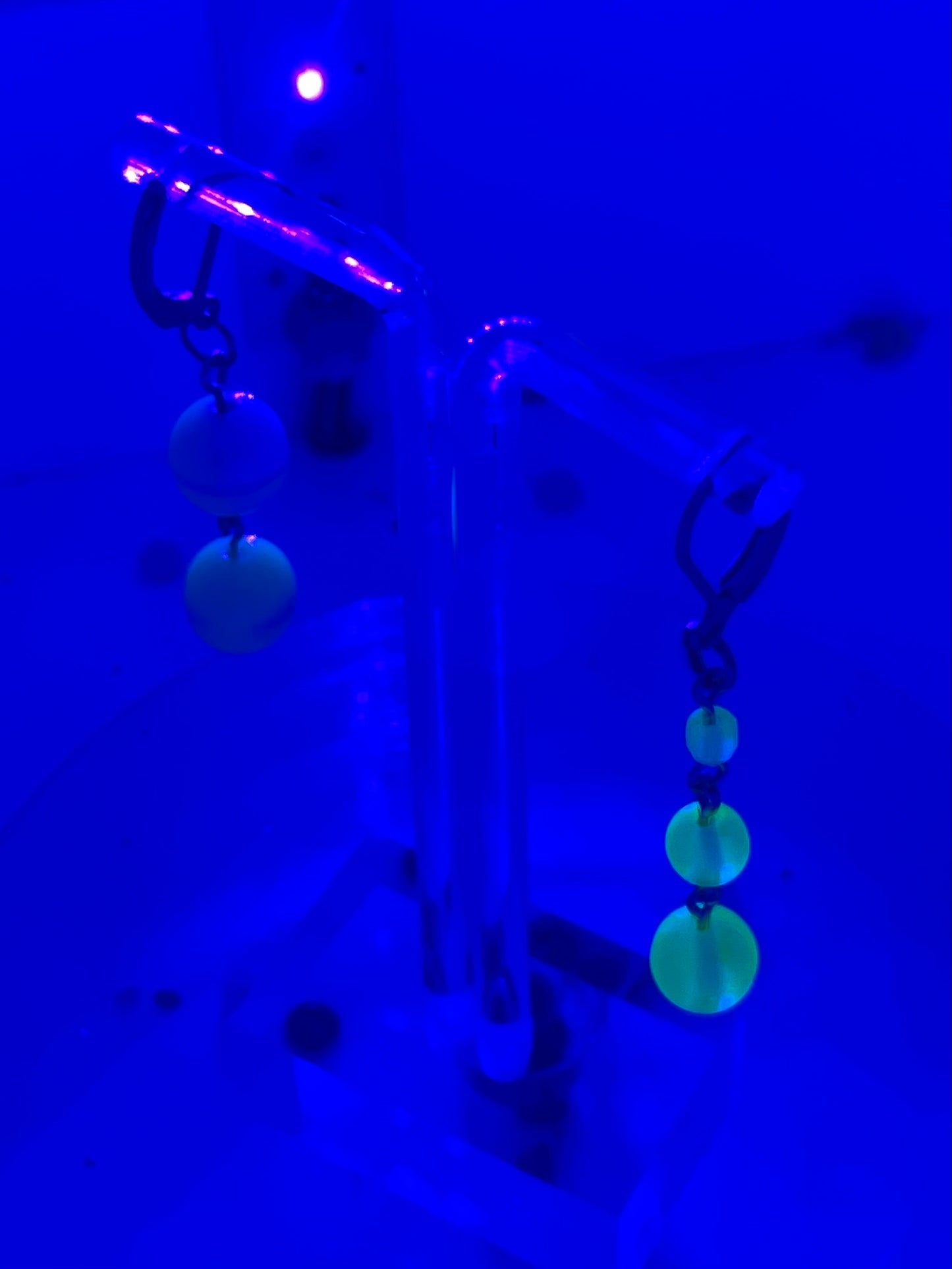 Asymmetrical Uranium Glass UV Glow Earrings