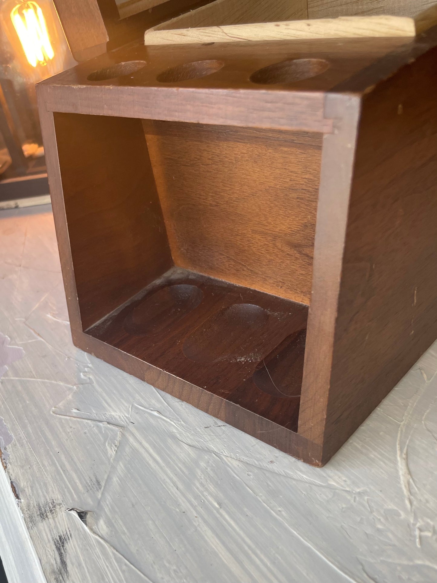 Vintage Walnut Stash Box with Pipe Storage and Grinder Tool