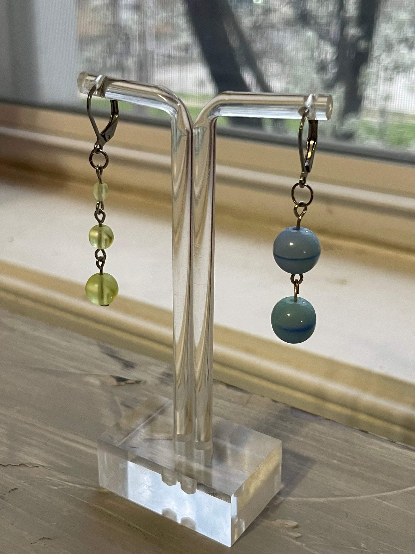 Asymmetrical Uranium Glass UV Glow Earrings