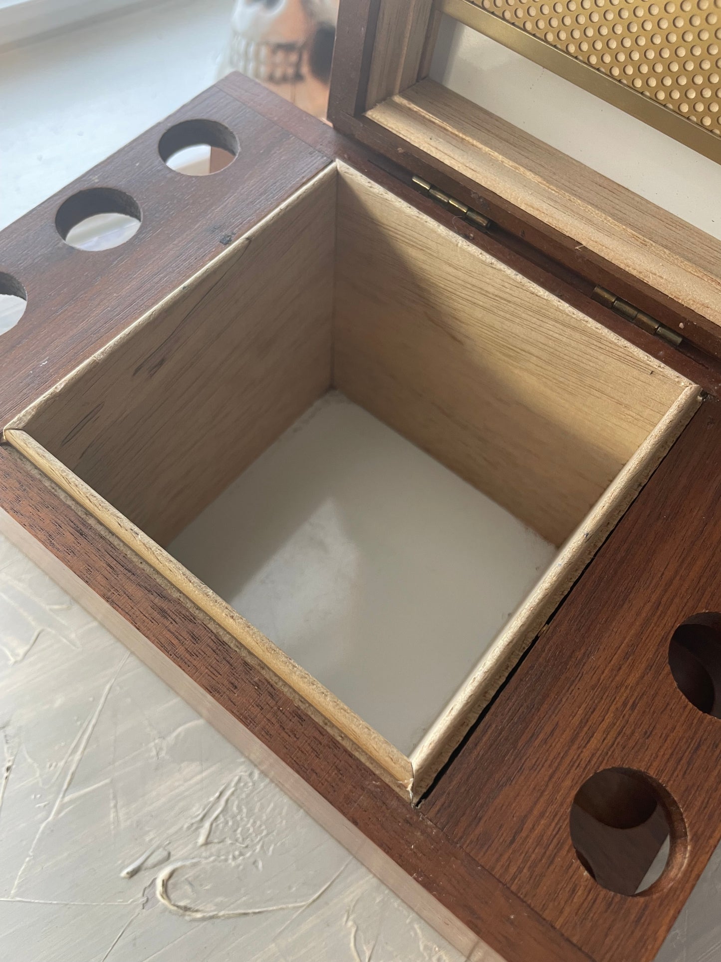 Vintage Walnut Stash Box with Pipe Storage and Grinder Tool