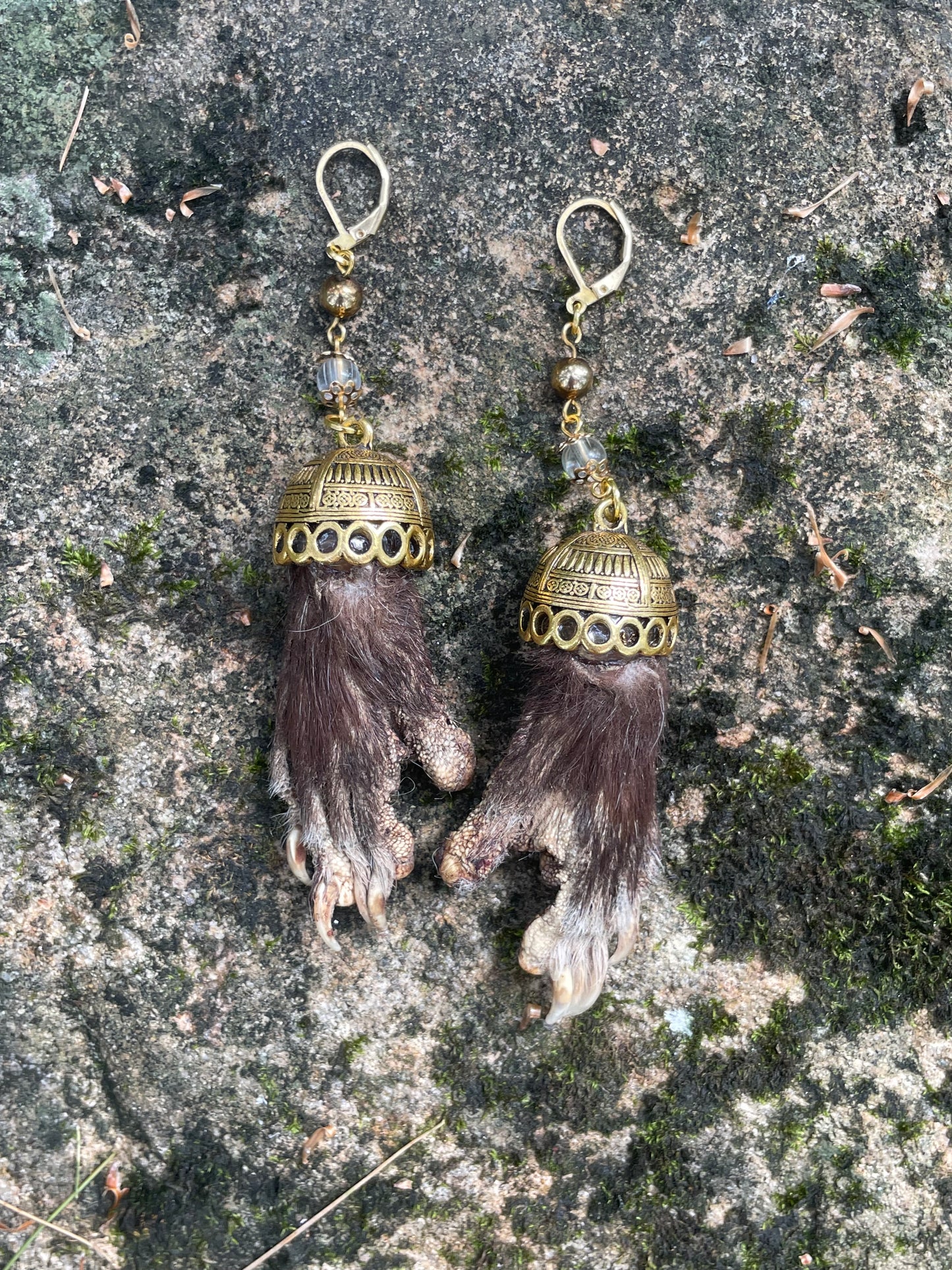 Mummified Opossum Paw Earrings