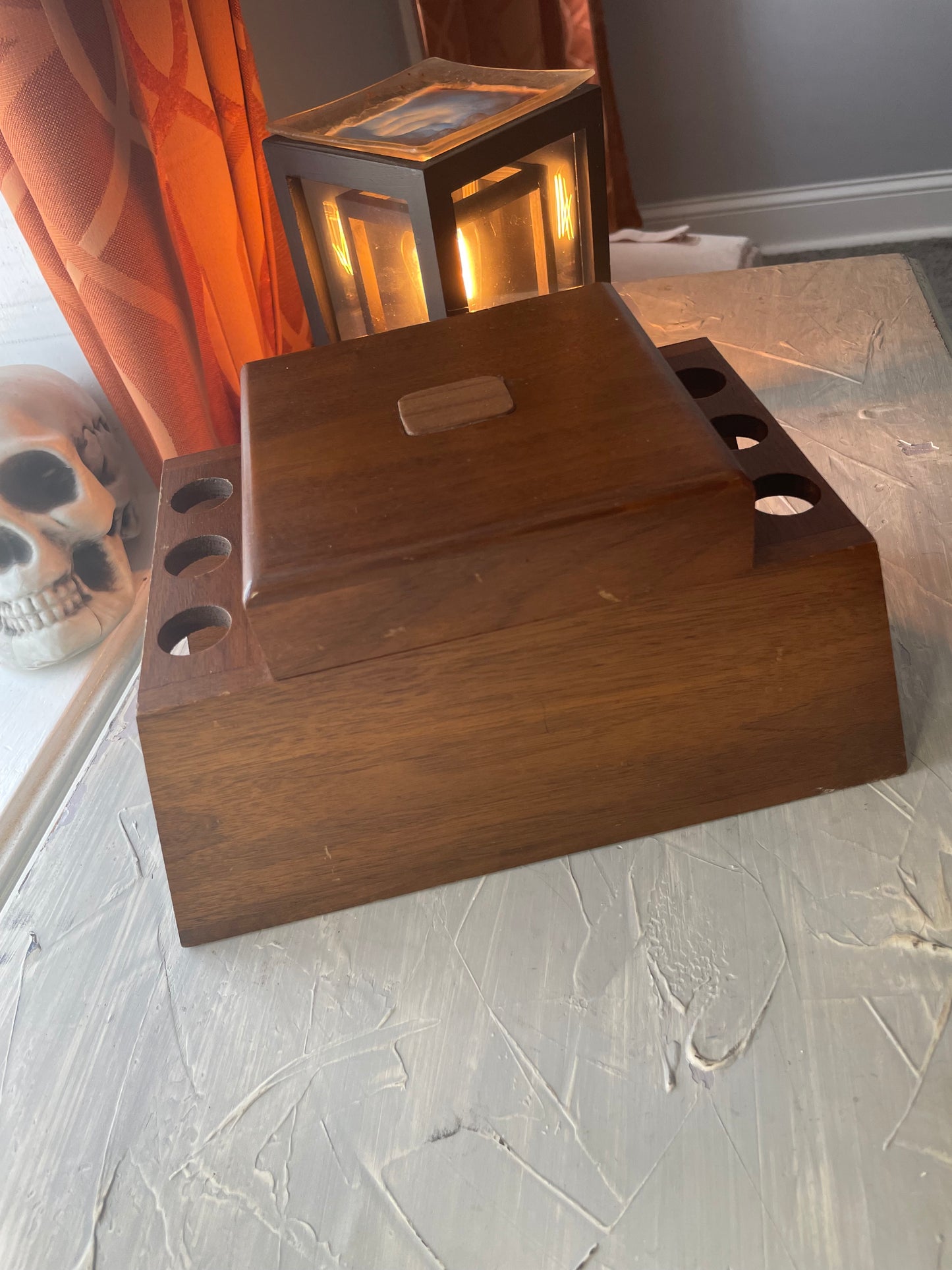 Vintage Walnut Stash Box with Pipe Storage and Grinder Tool