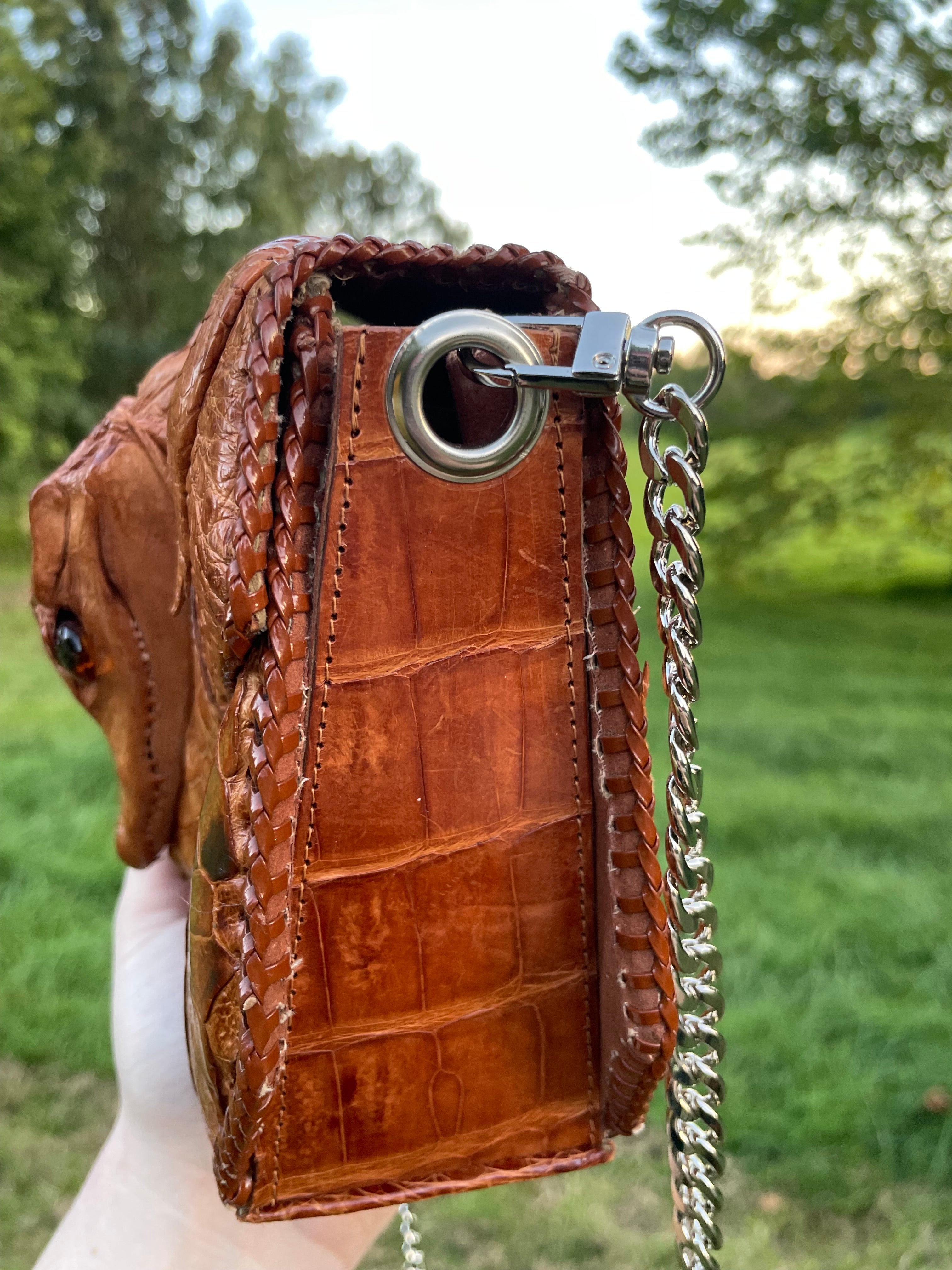 Restored 1950 s Florida Alligator Purse with Removable Chain Strap