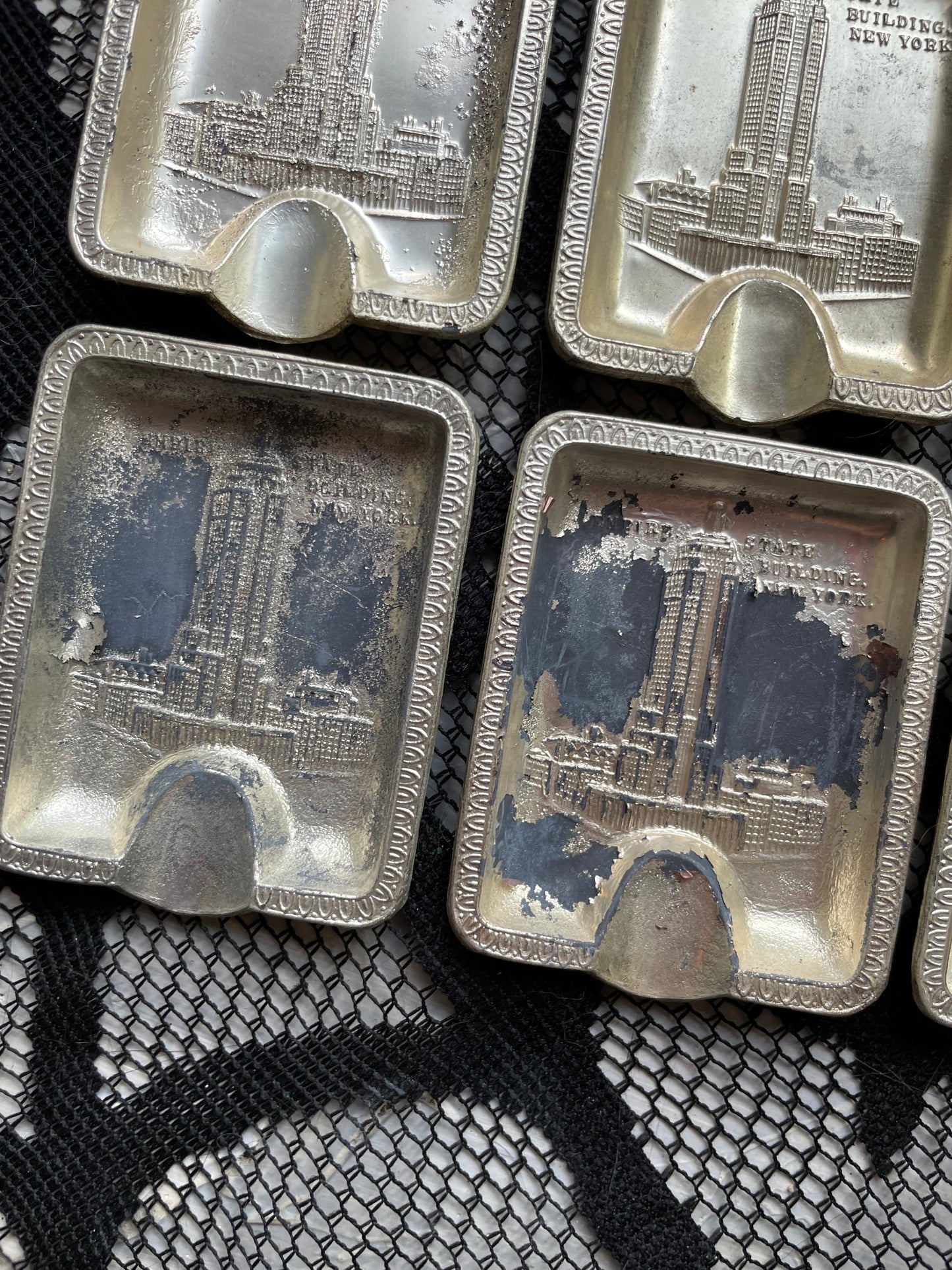 1940's Metal Empire State Building Ashtray Set