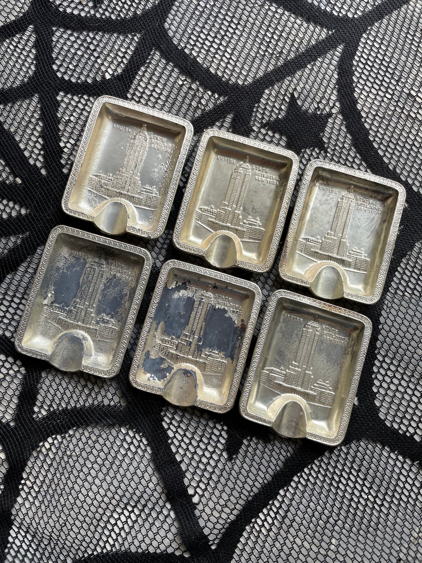 1940's Metal Empire State Building Ashtray Set