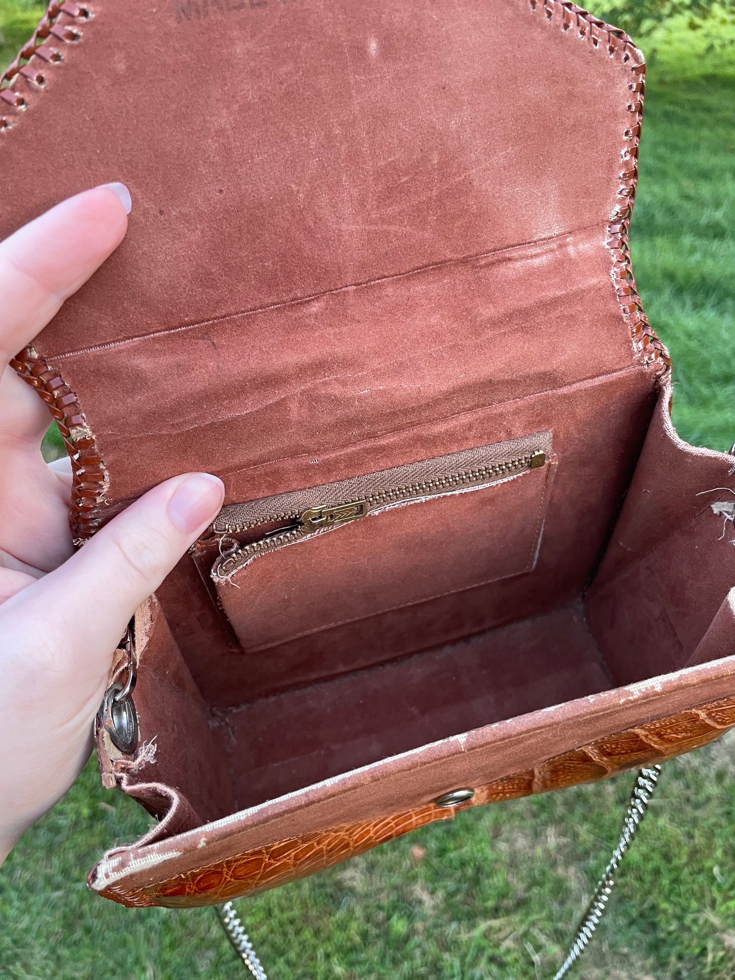 Restored 1950's Florida Alligator Purse with Removable Chain Strap