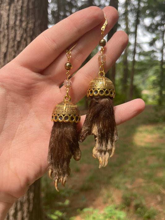 Mummified Opossum Paw Earrings