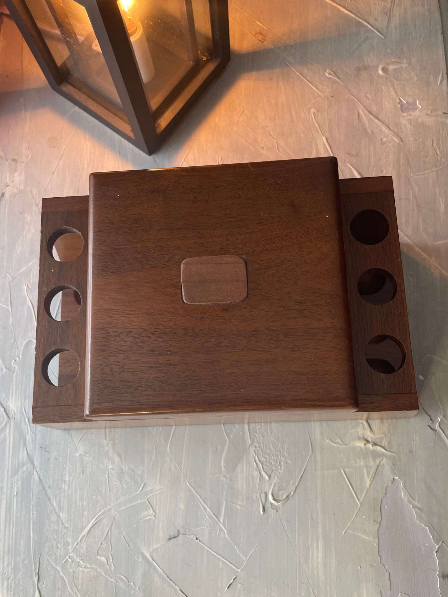 Vintage Walnut Stash Box with Pipe Storage and Grinder Tool