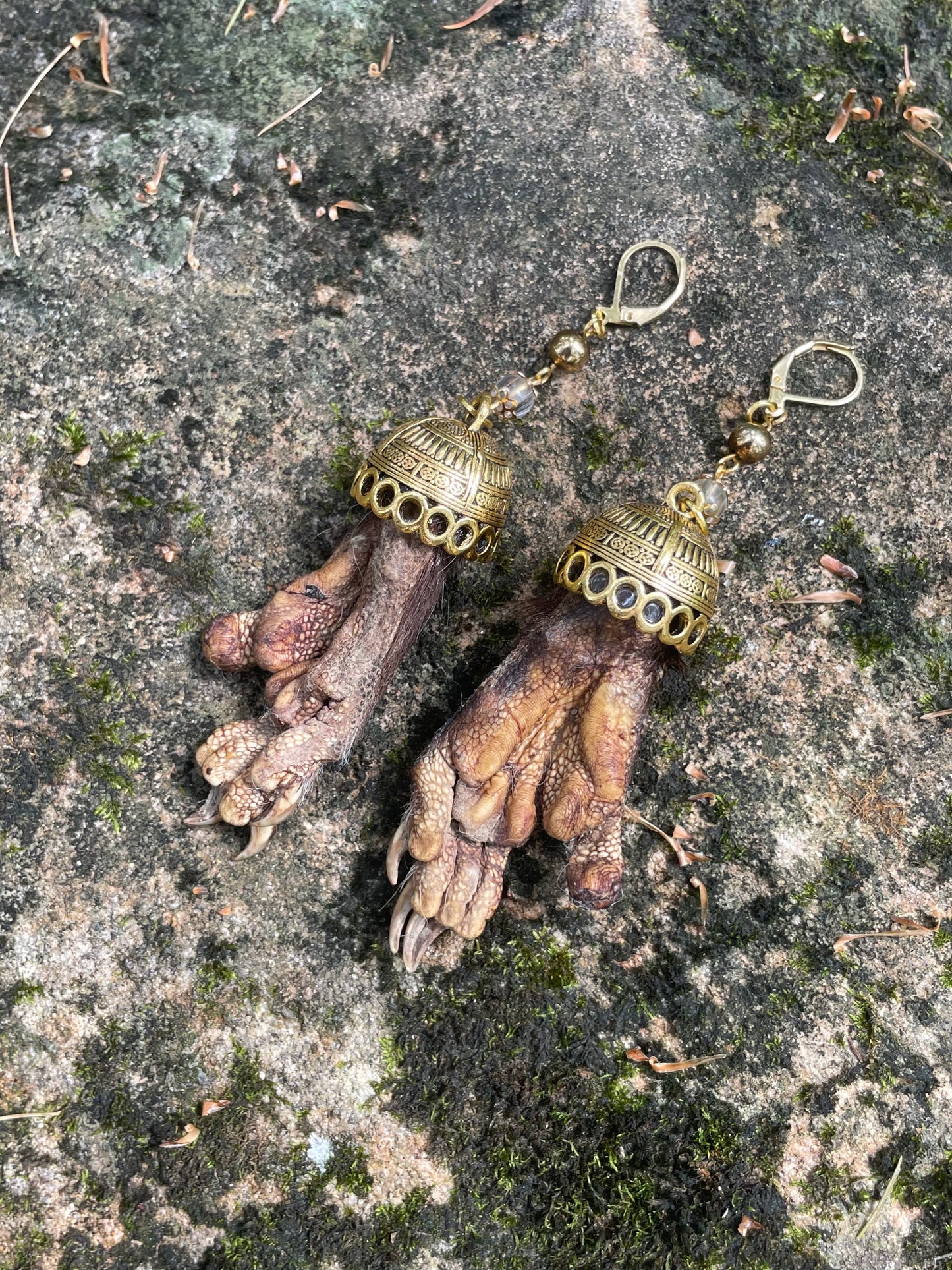 Mummified Opossum Paw Earrings