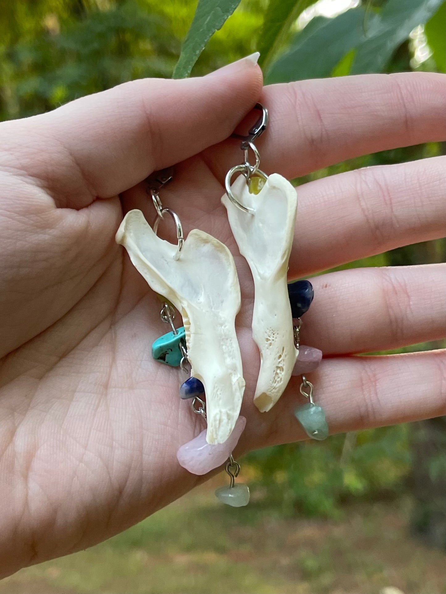 Silver Rabbit Mandible with Crystals Earrings