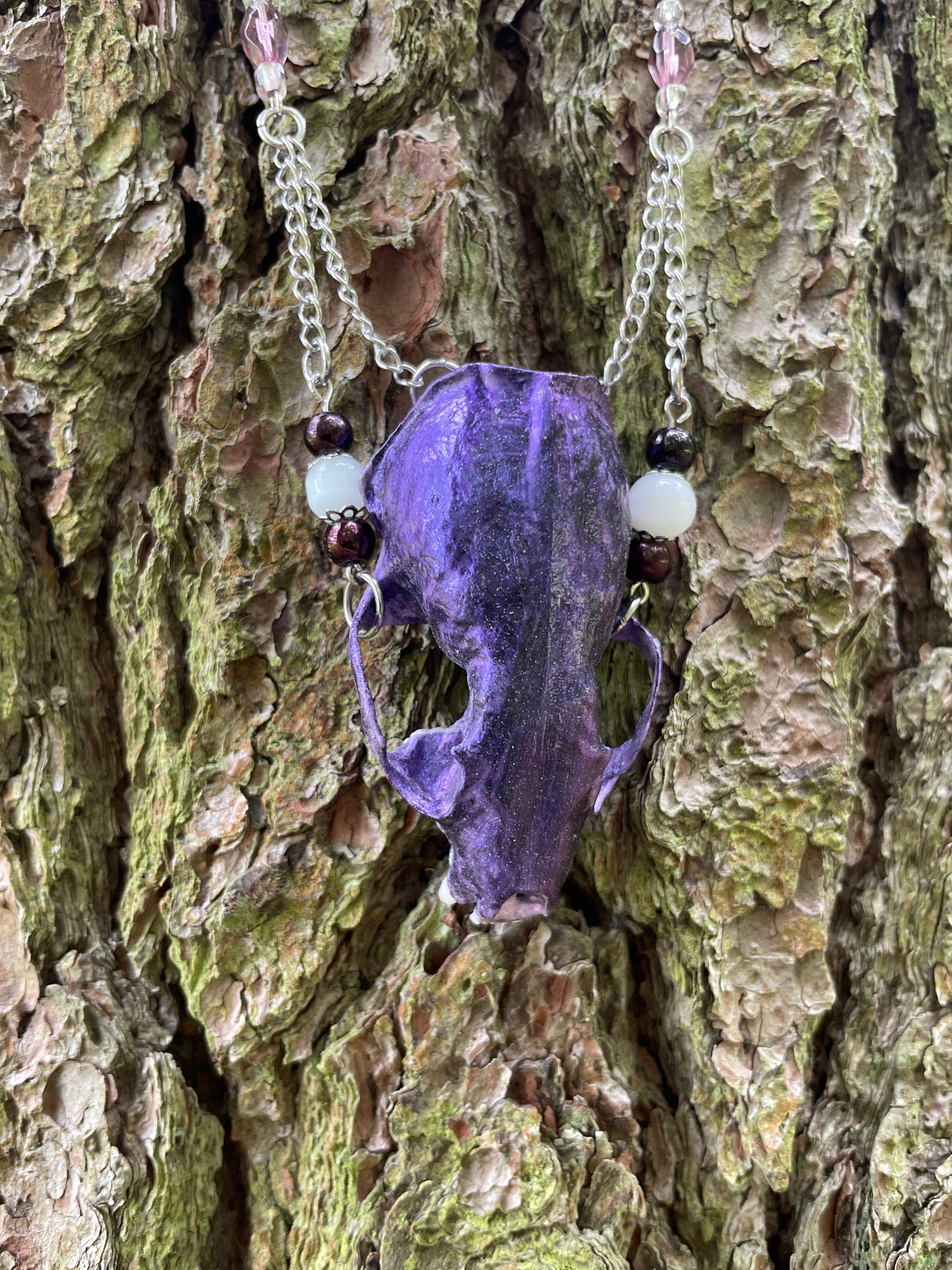 Metallic Violet Mink Skull Necklace