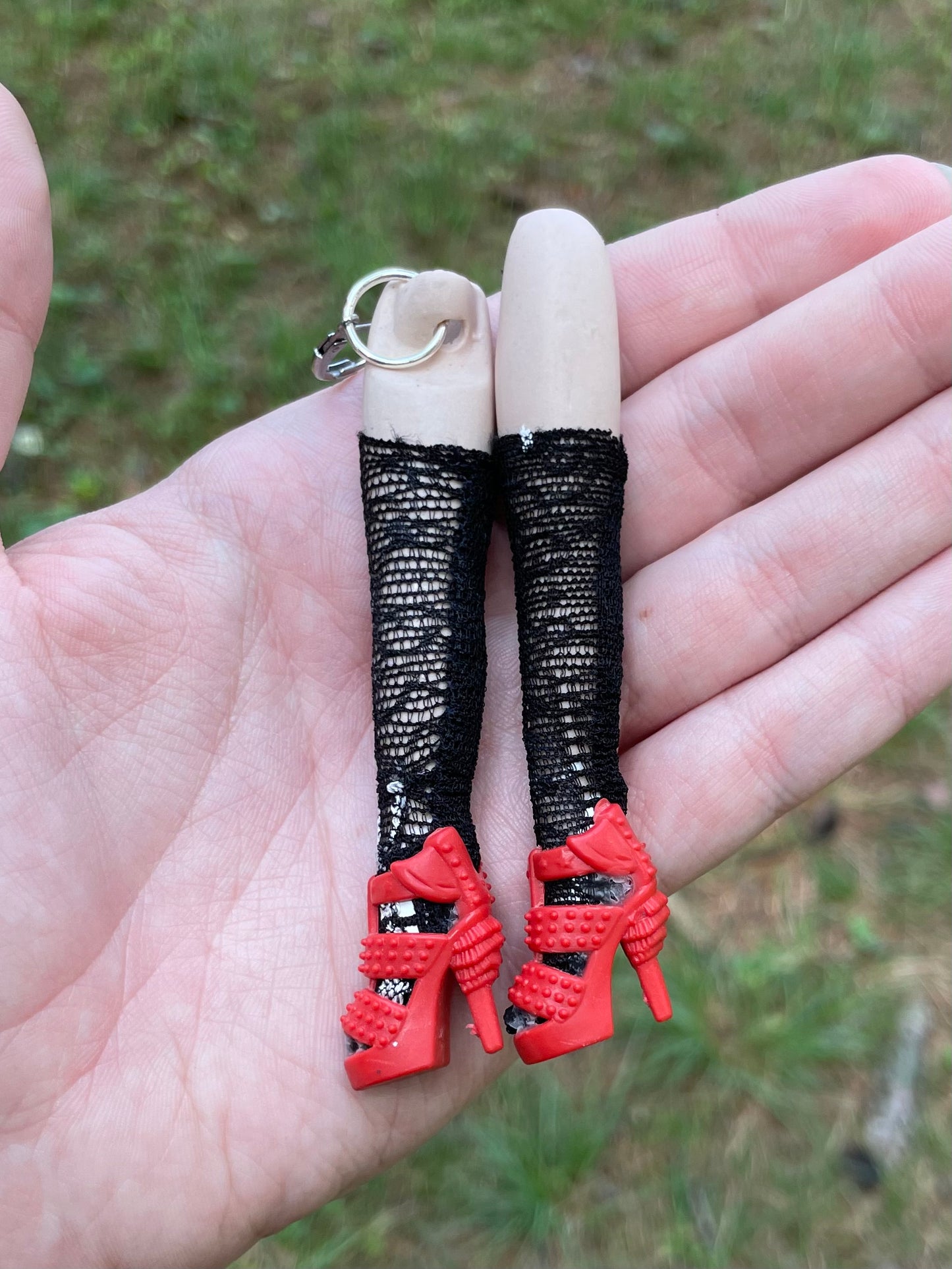 Vintage Porcelain Doll Leg Earrings with Red Pumps