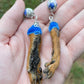 Royal Blue Mummified Red Squirrel Paw Earrings