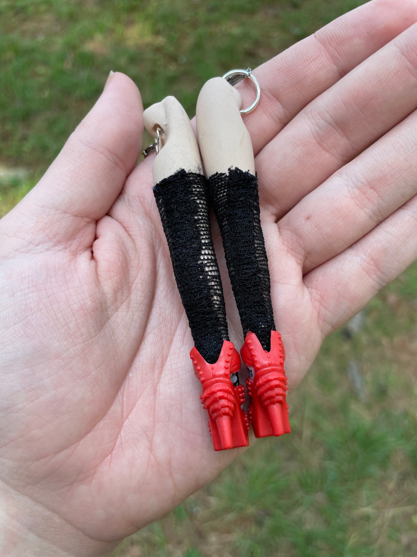 Vintage Porcelain Doll Leg Earrings with Red Pumps