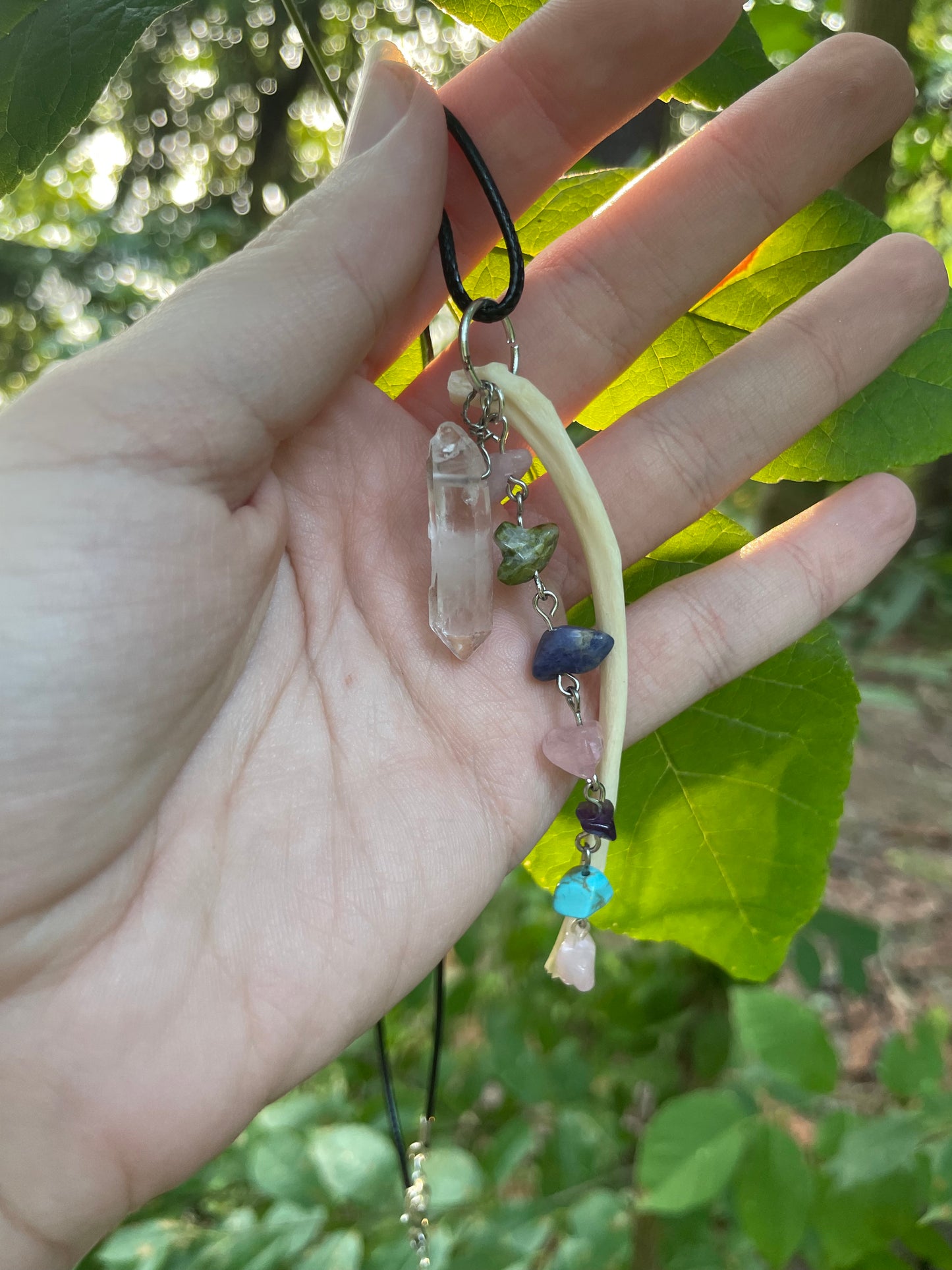 Rib Bone and Crystal Necklace