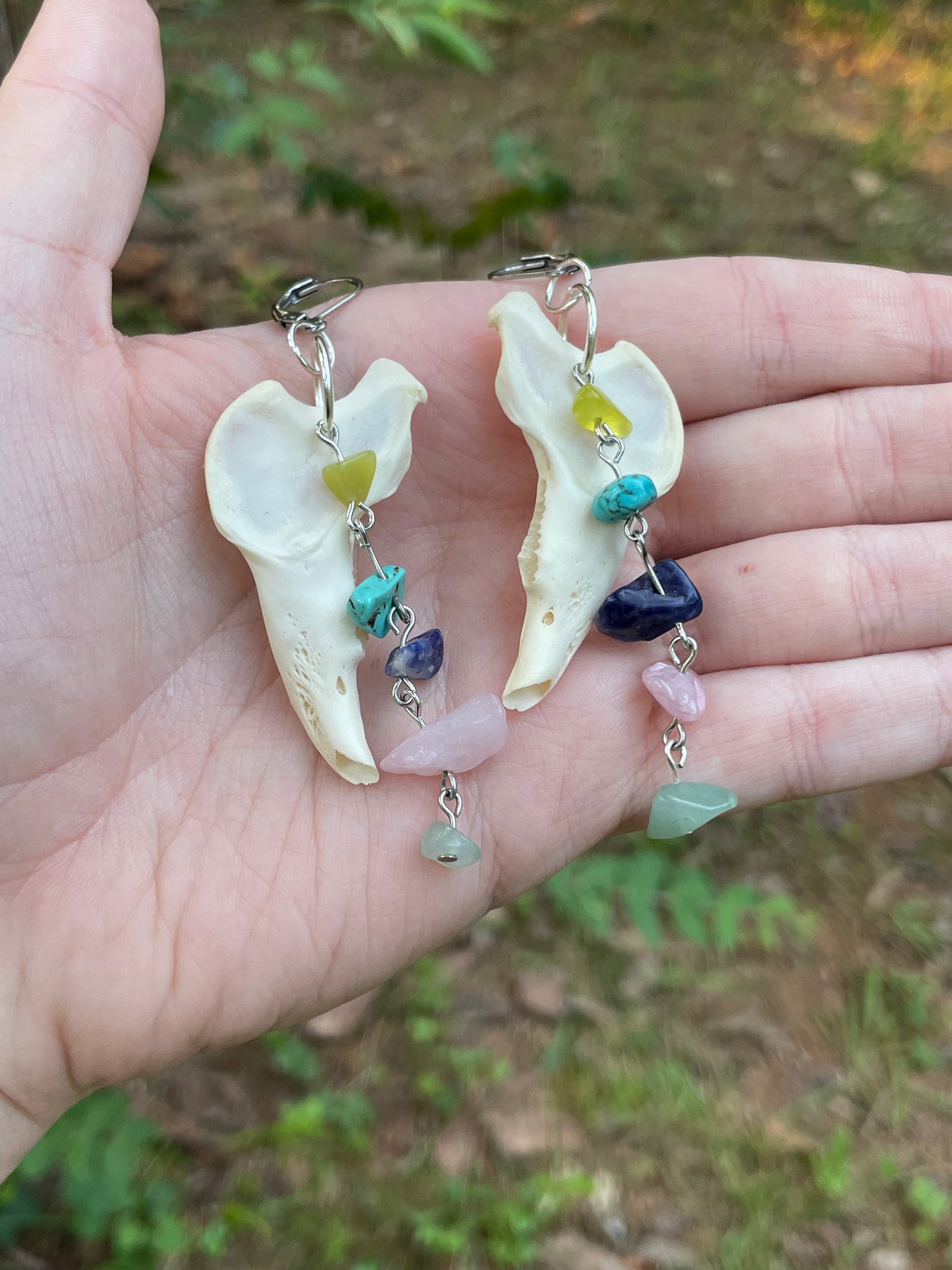 Silver Rabbit Mandible with Crystals Earrings