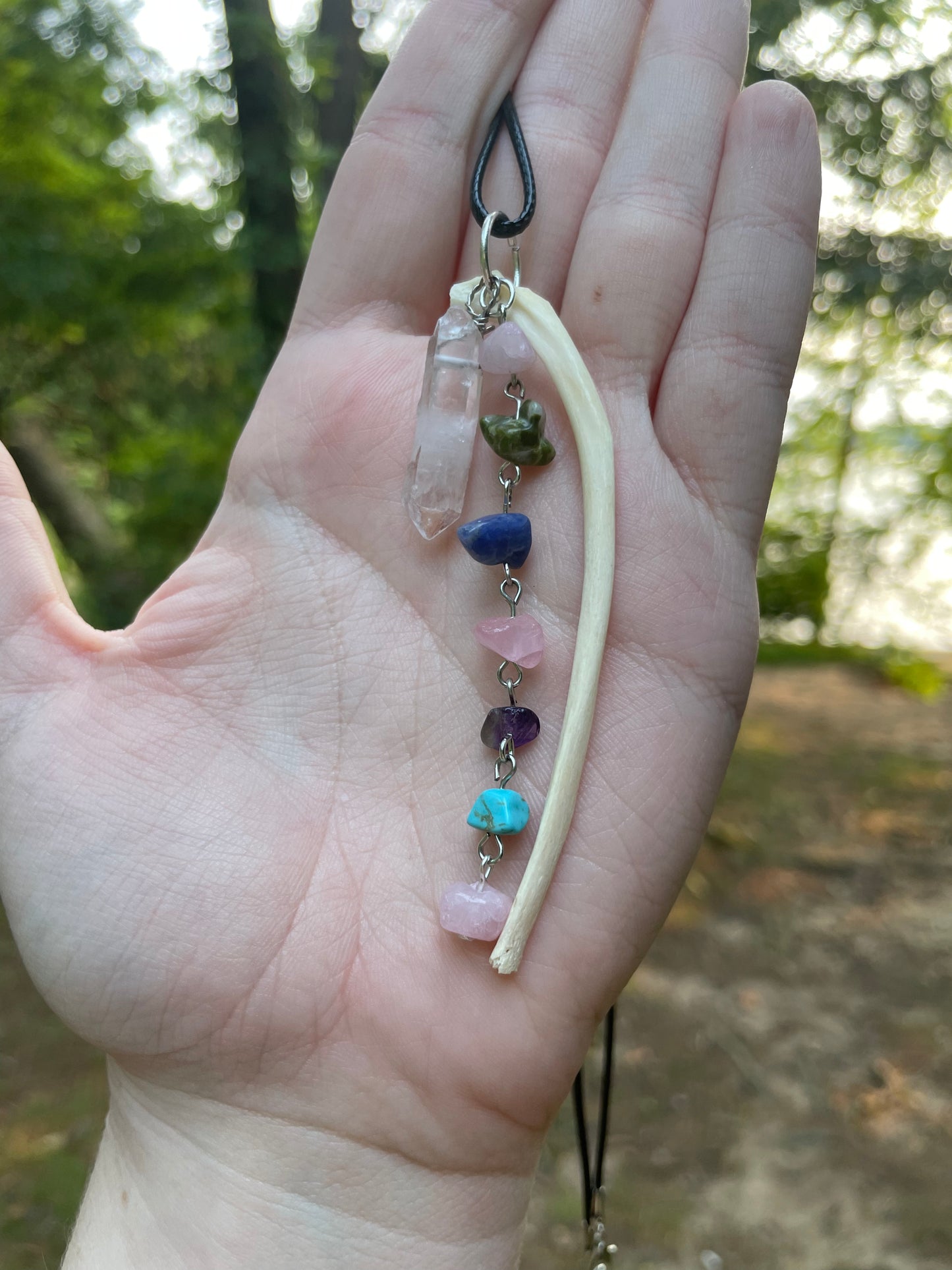 Rib Bone and Crystal Necklace