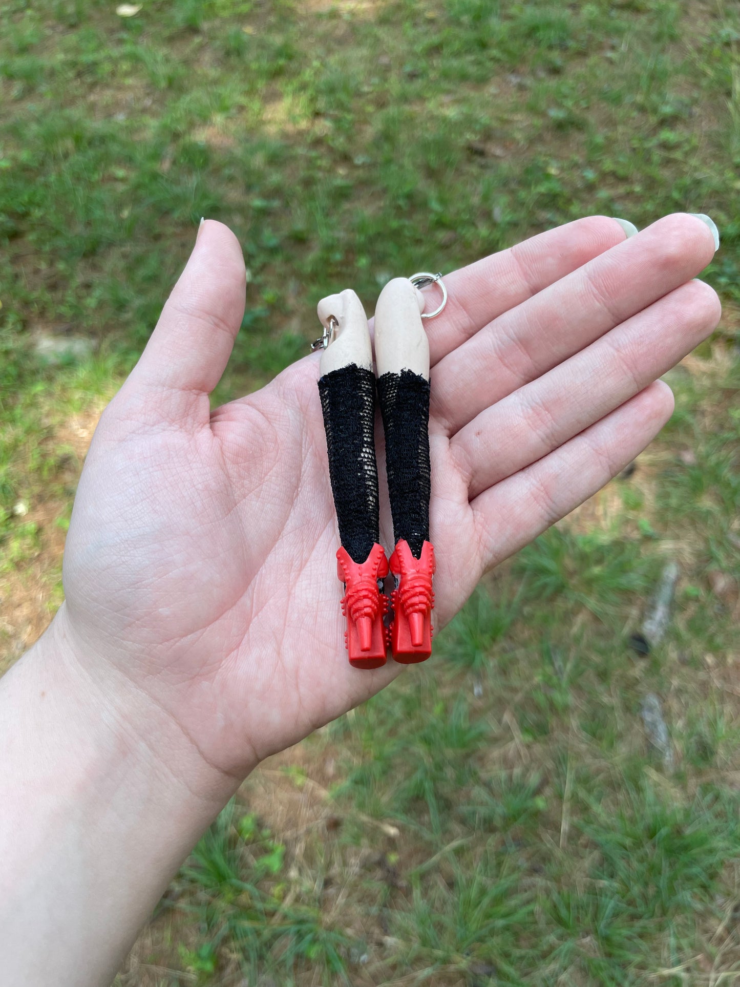 Vintage Porcelain Doll Leg Earrings with Red Pumps