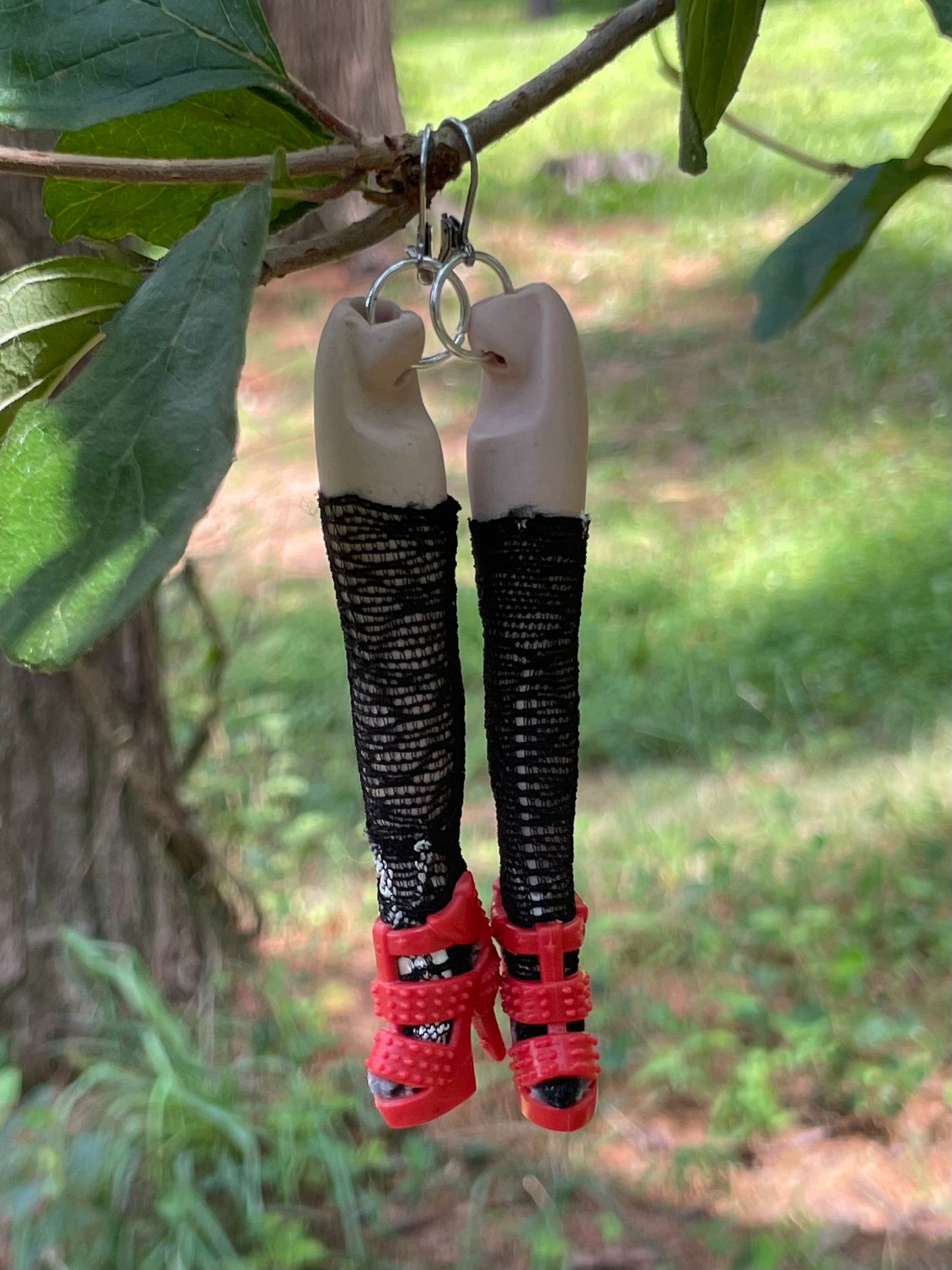 Vintage Porcelain Doll Leg Earrings with Red Pumps