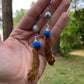 Royal Blue Mummified Red Squirrel Paw Earrings