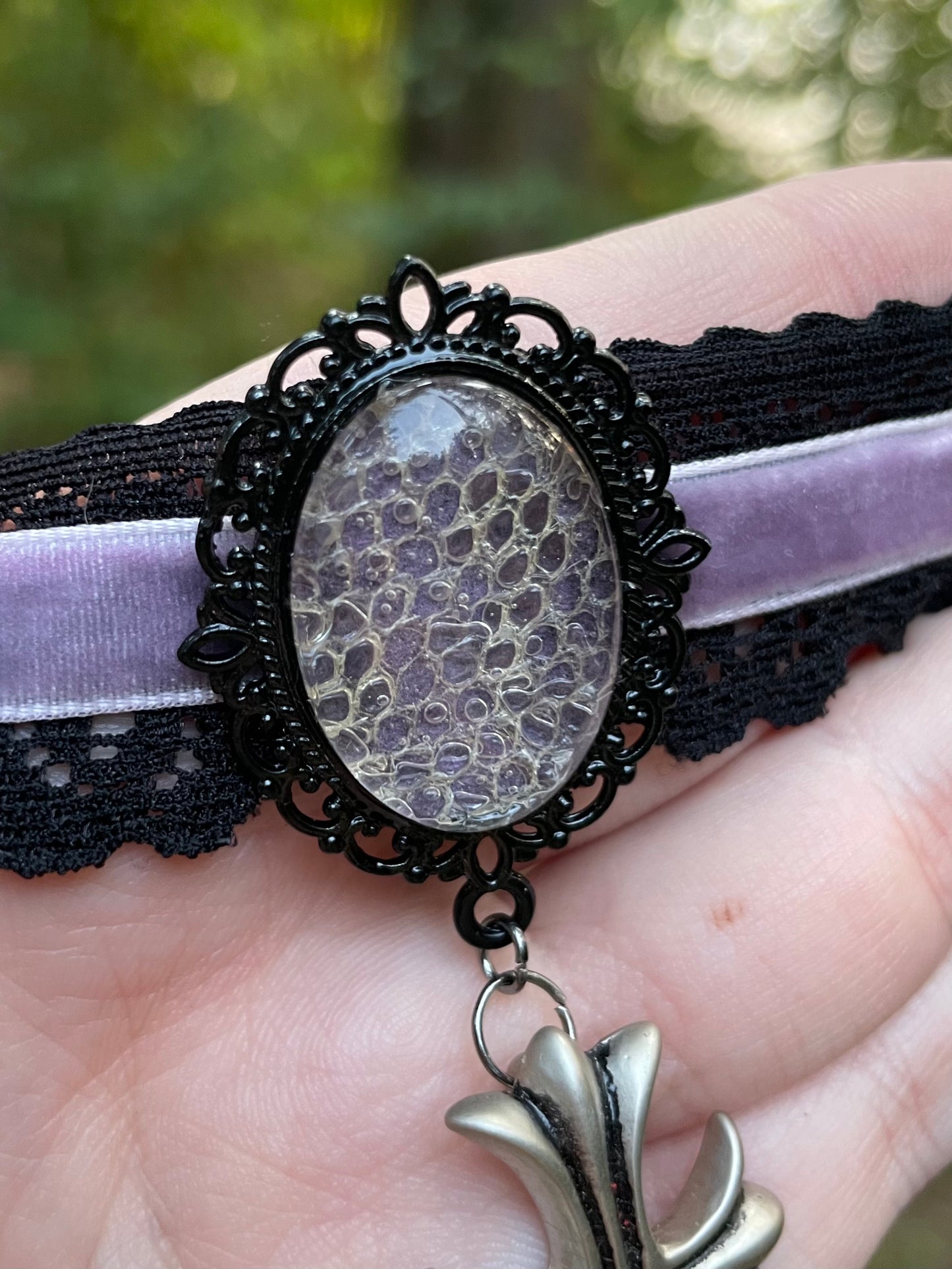 Lilac Python Shed and Cross Choker Necklace