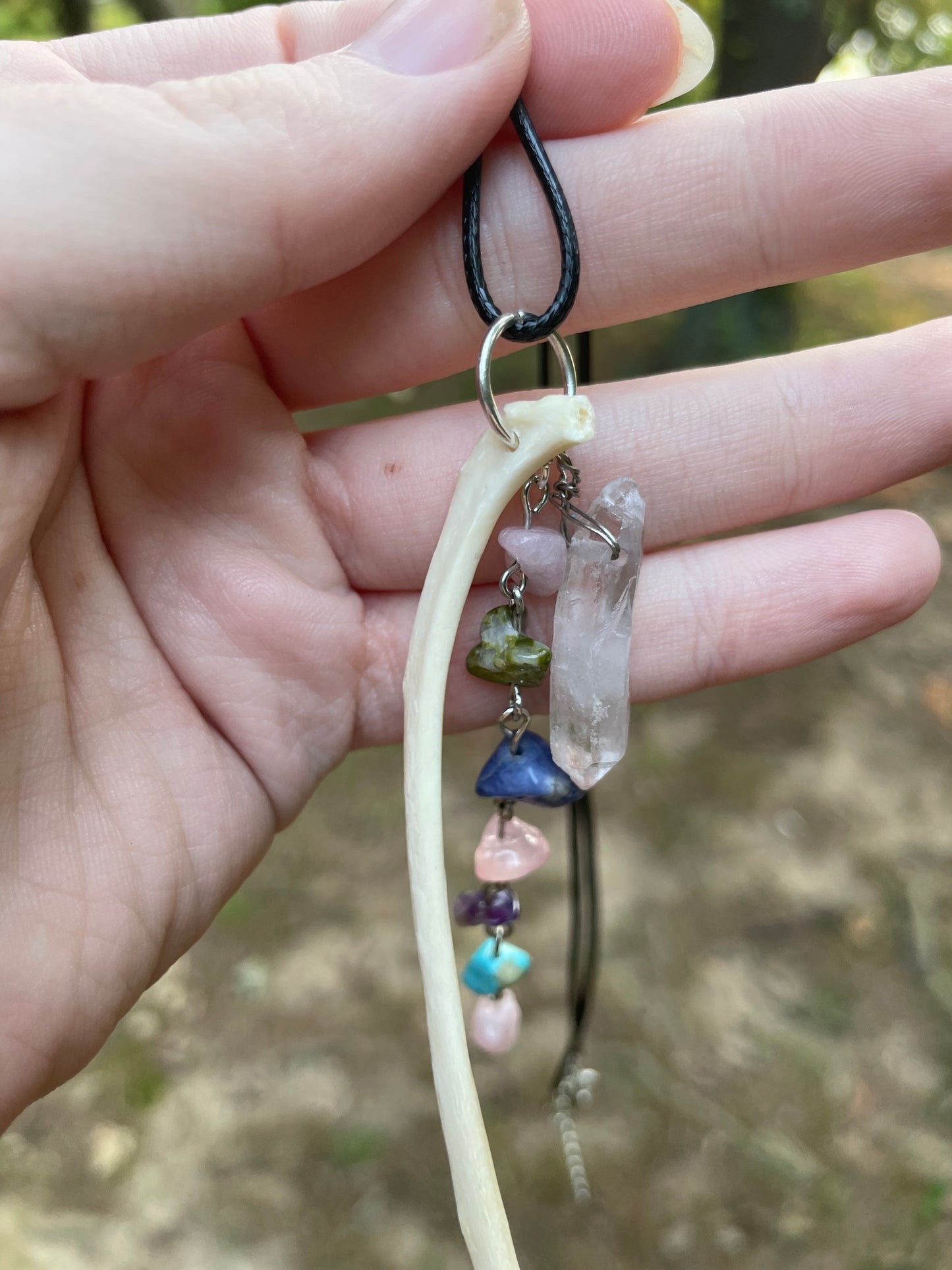 Rib Bone and Crystal Necklace