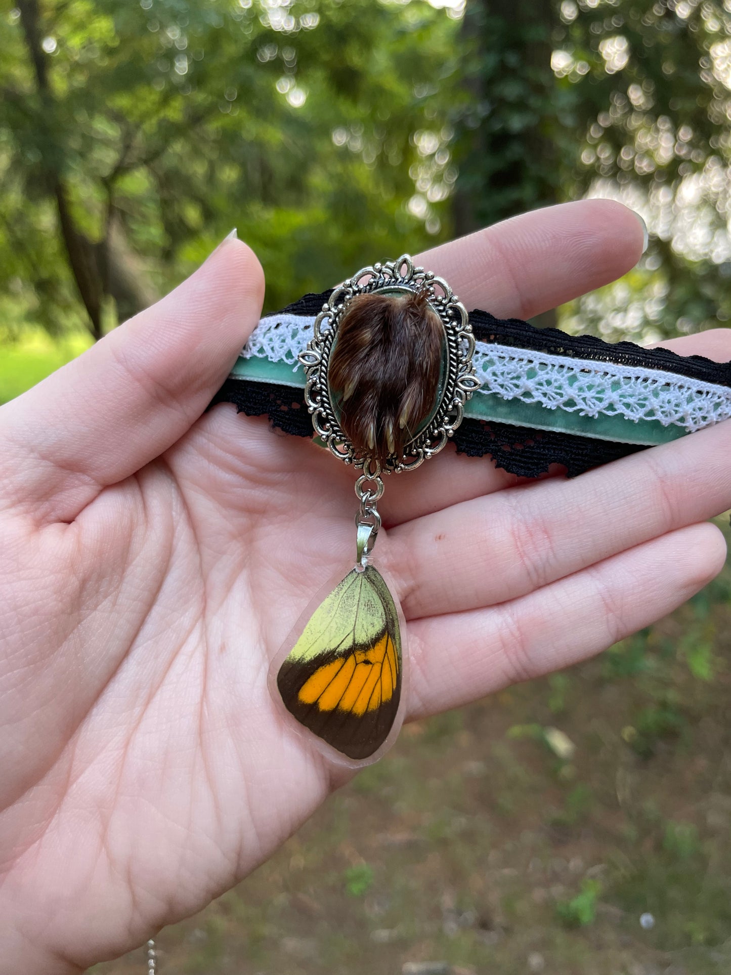 Antique Mink Paw and Butterfly Wing Choker Necklace