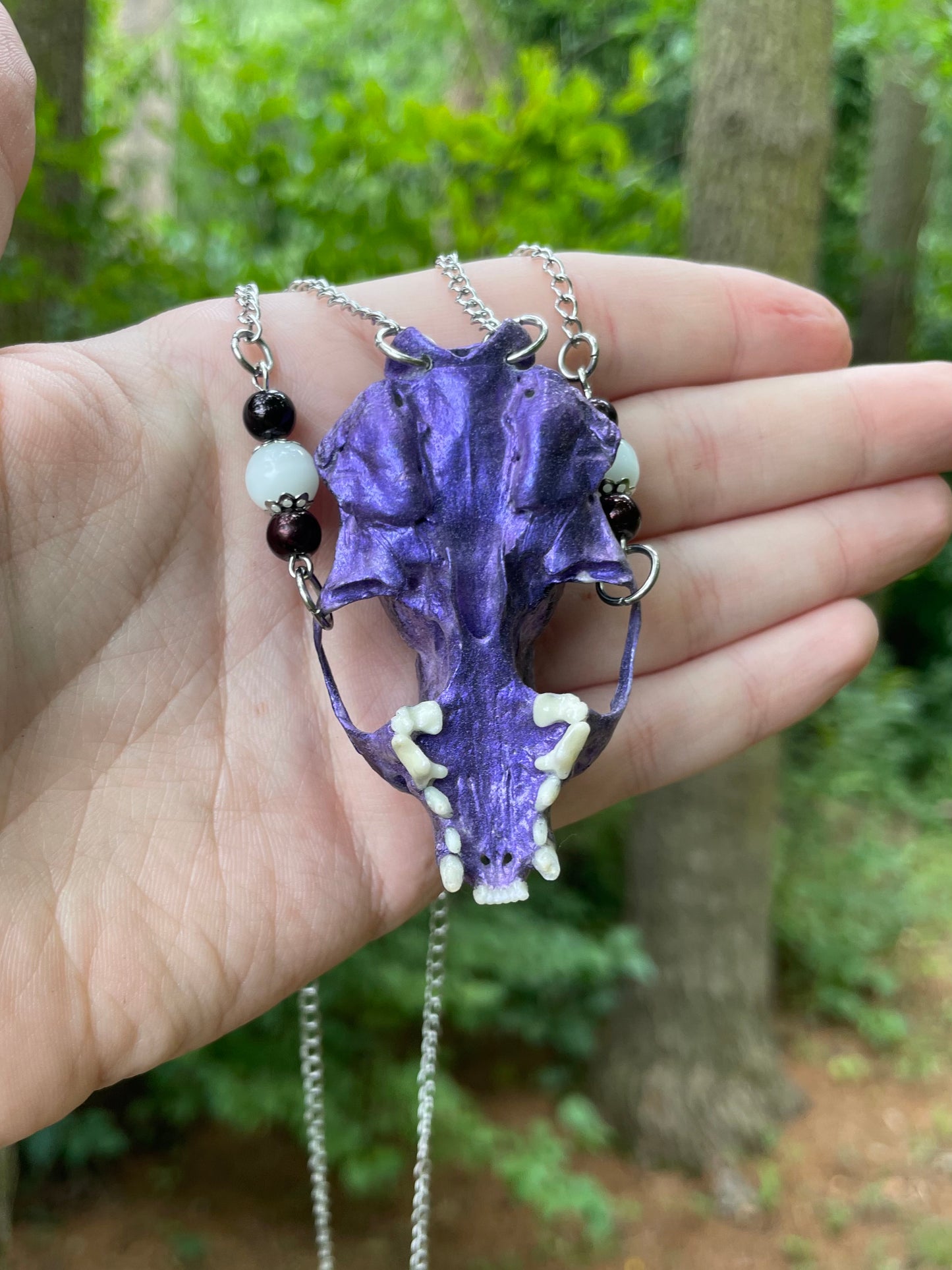 Metallic Violet Mink Skull Necklace