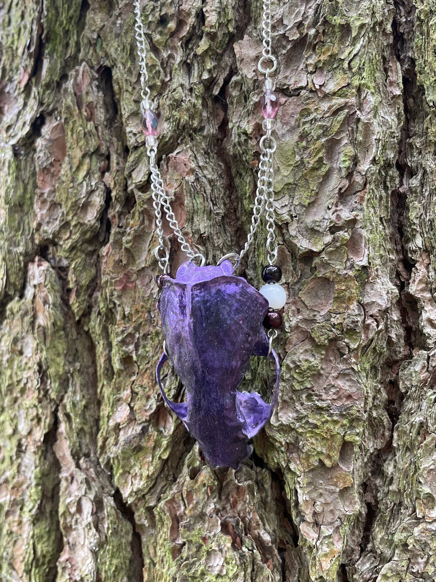 Metallic Violet Mink Skull Necklace