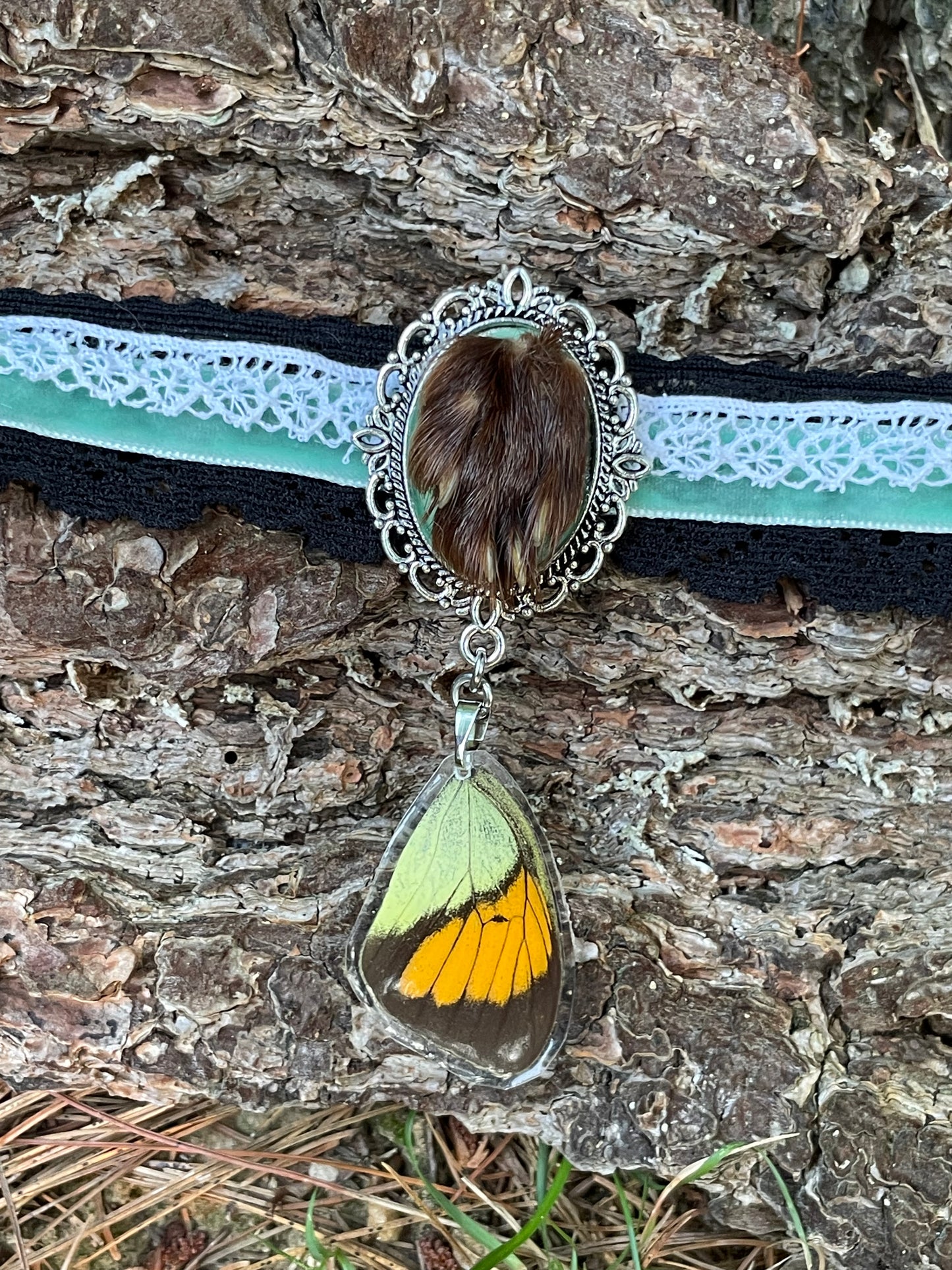 Antique Mink Paw and Butterfly Wing Choker Necklace