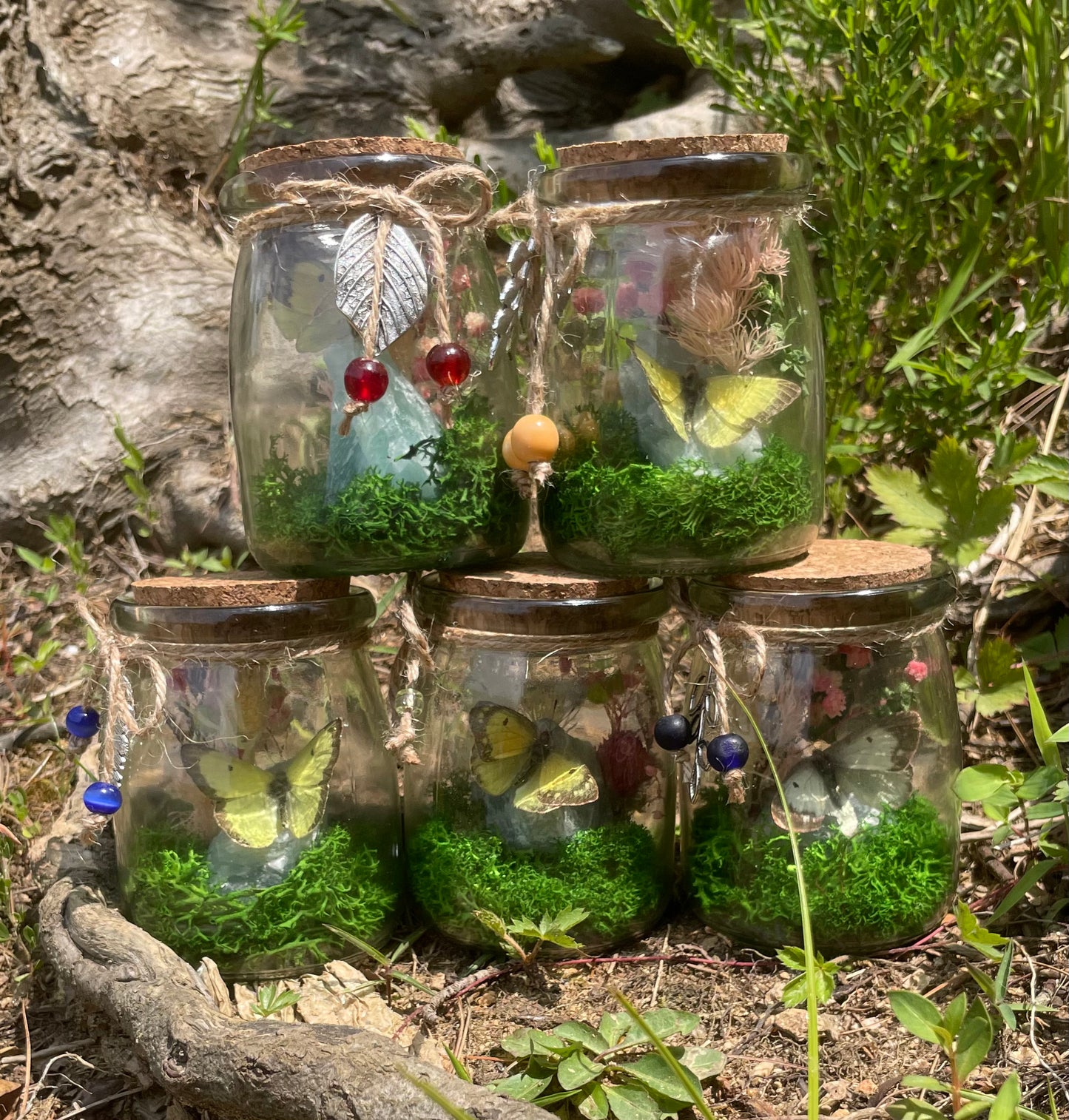 Green Flourite Butterfly Jar Displays