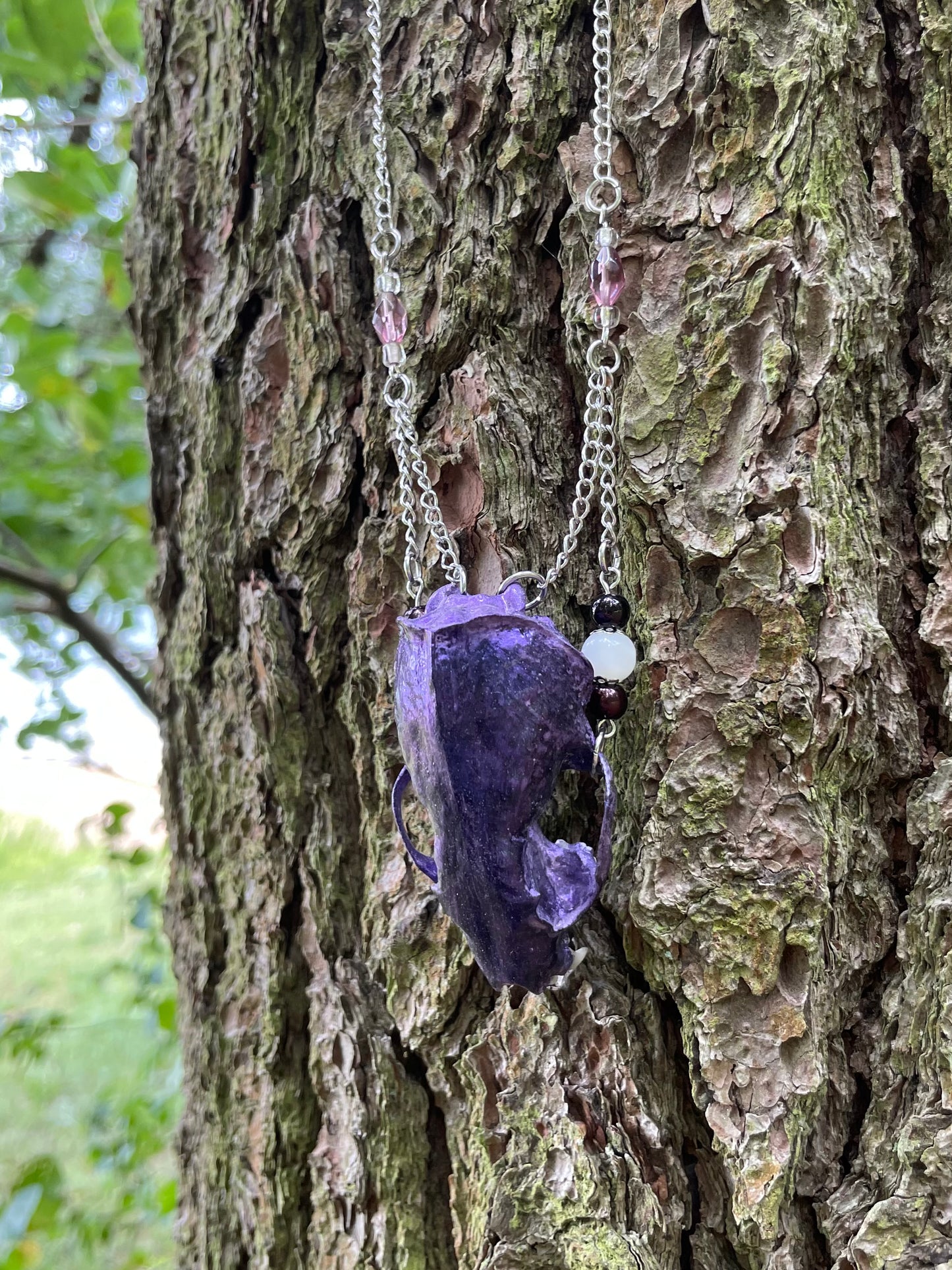 Metallic Violet Mink Skull Necklace