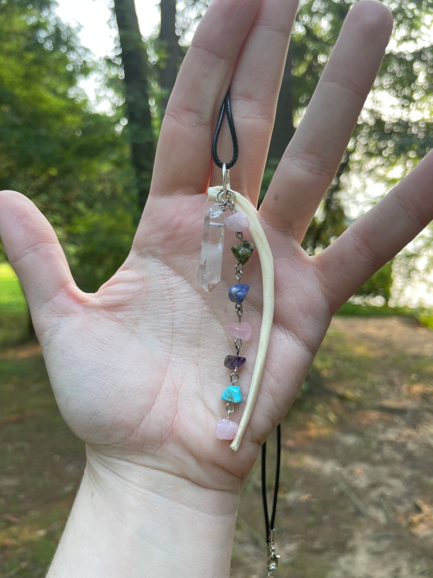 Rib Bone and Crystal Necklace