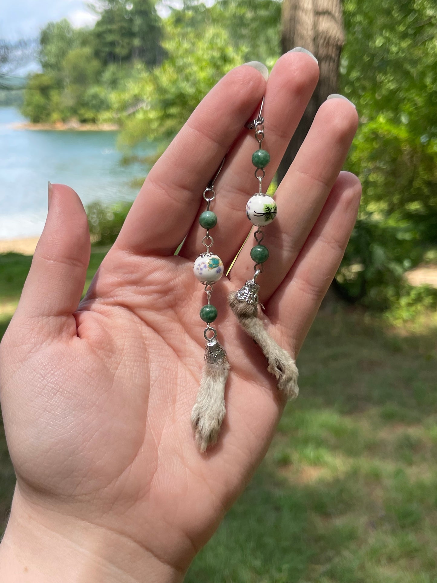 Mummified Packrat Paw with Real Jade Bead Earrings