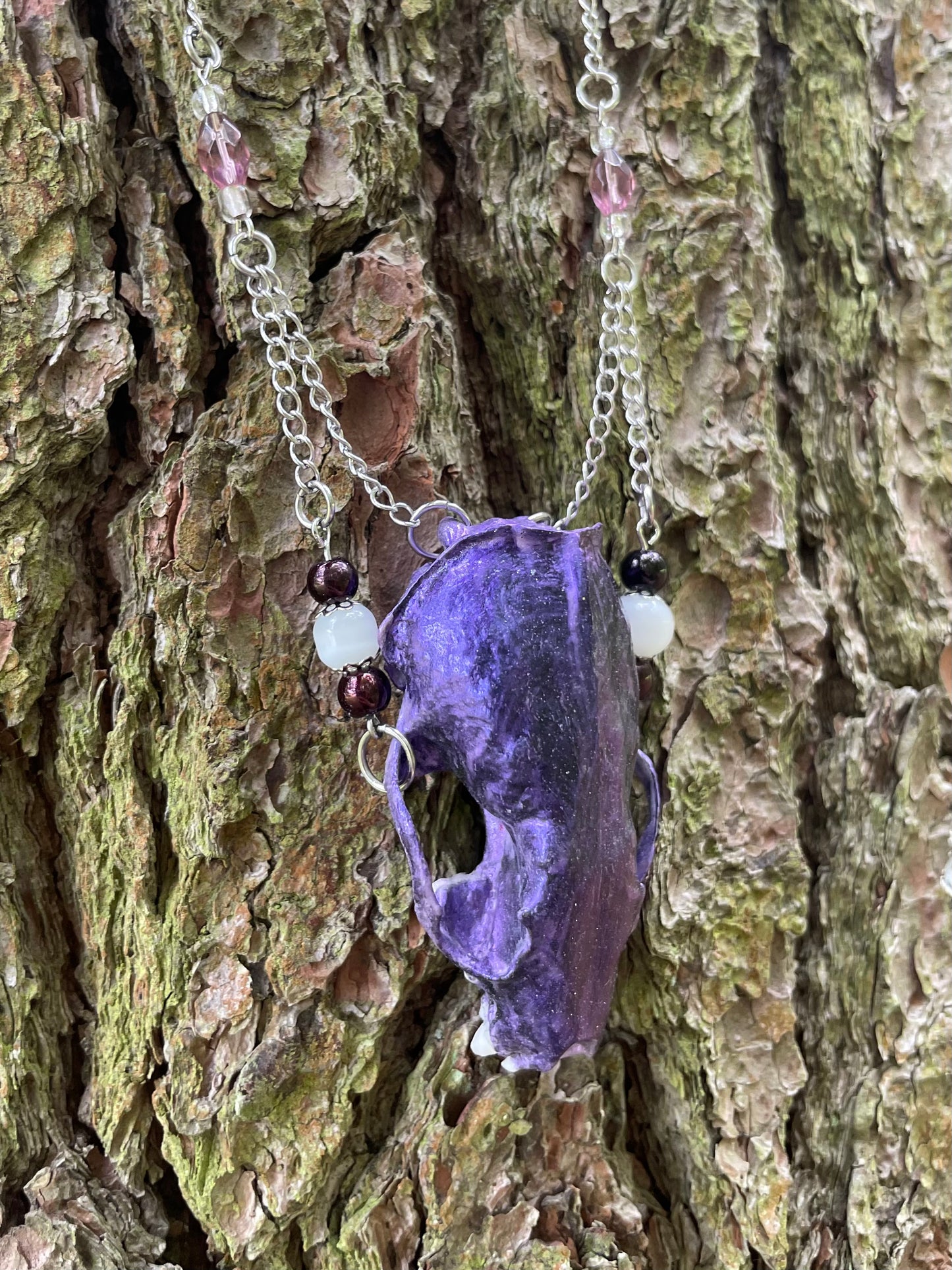 Metallic Violet Mink Skull Necklace