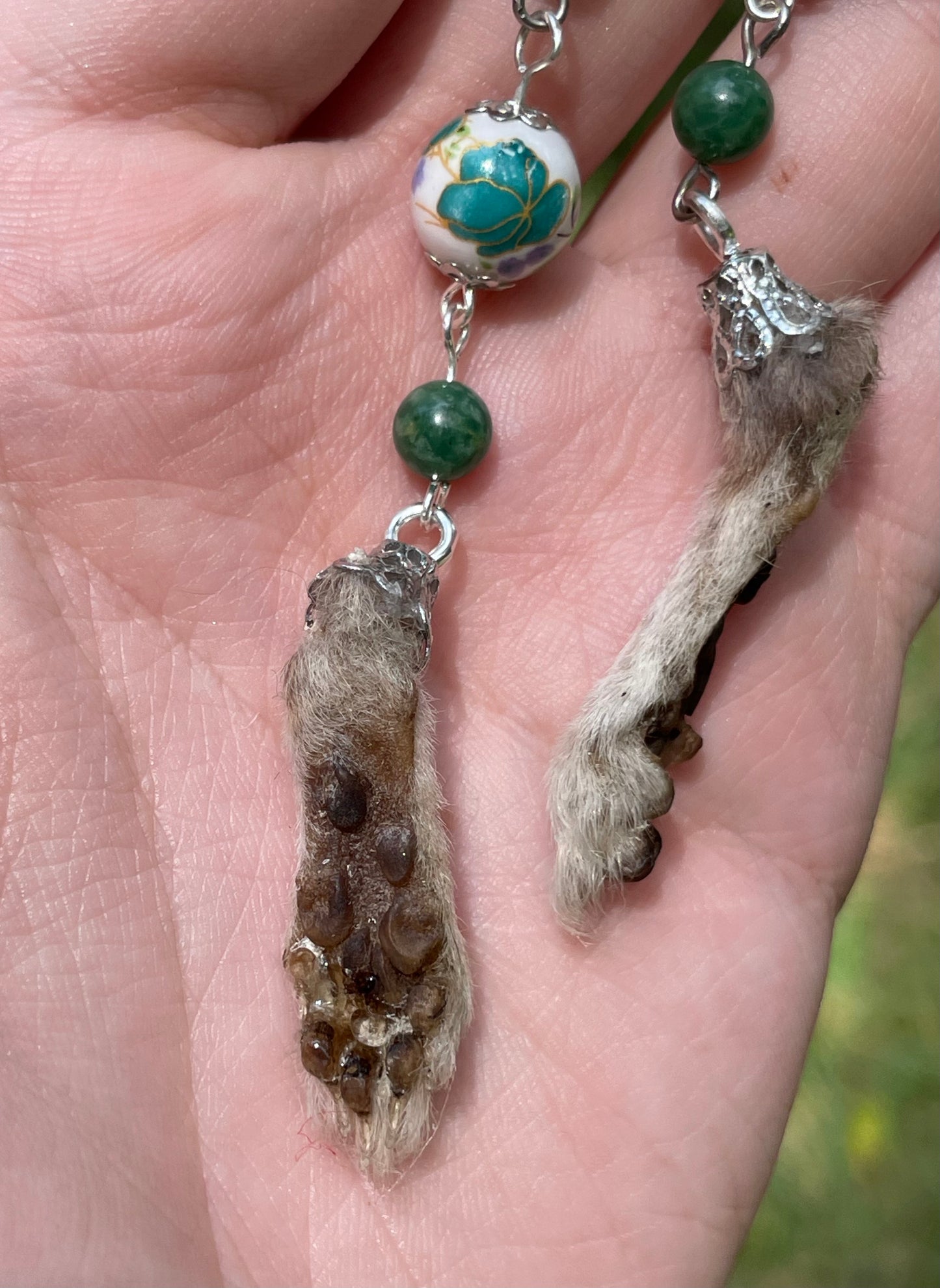 Mummified Packrat Paw with Real Jade Bead Earrings