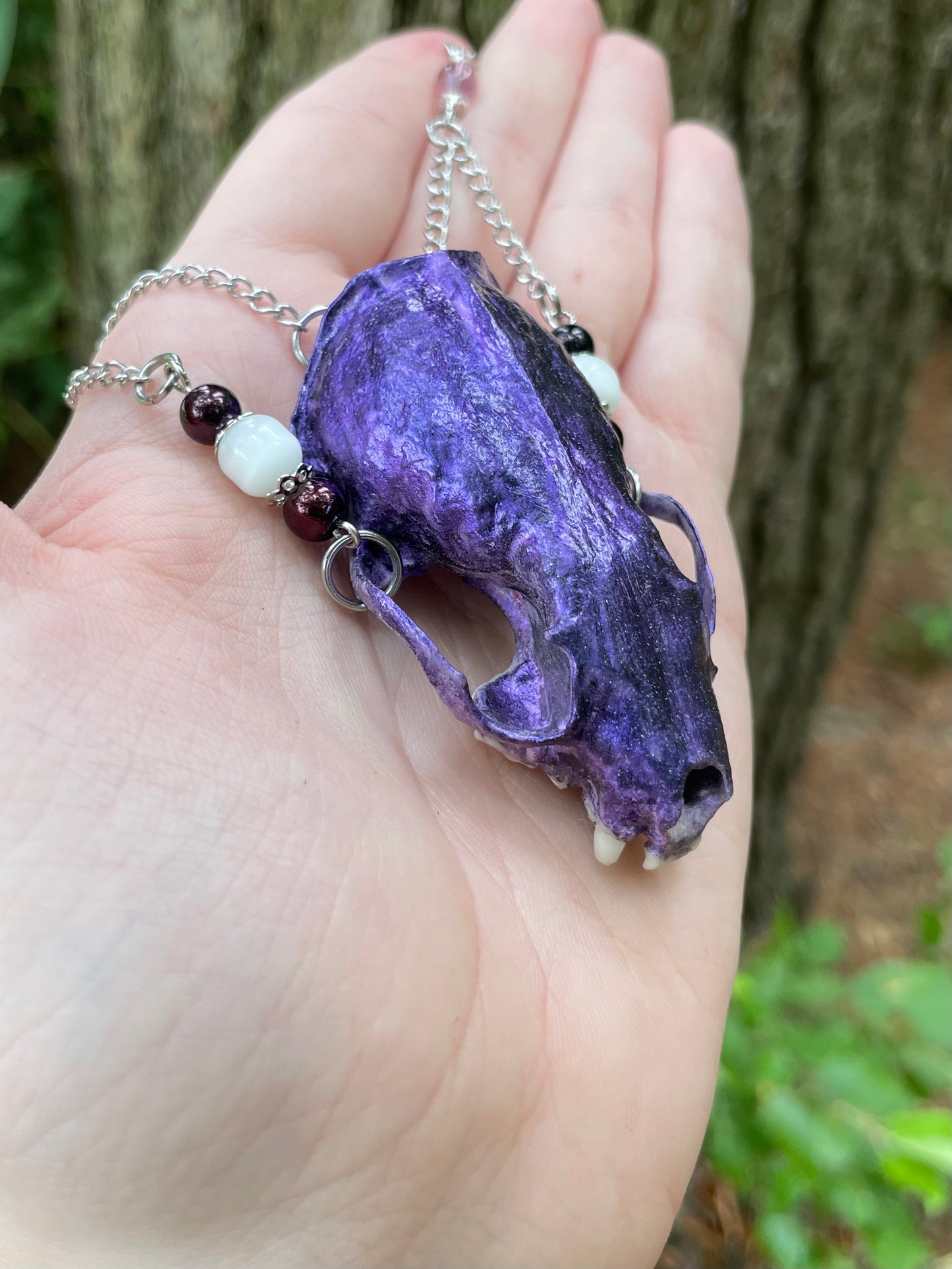 Metallic Violet Mink Skull Necklace