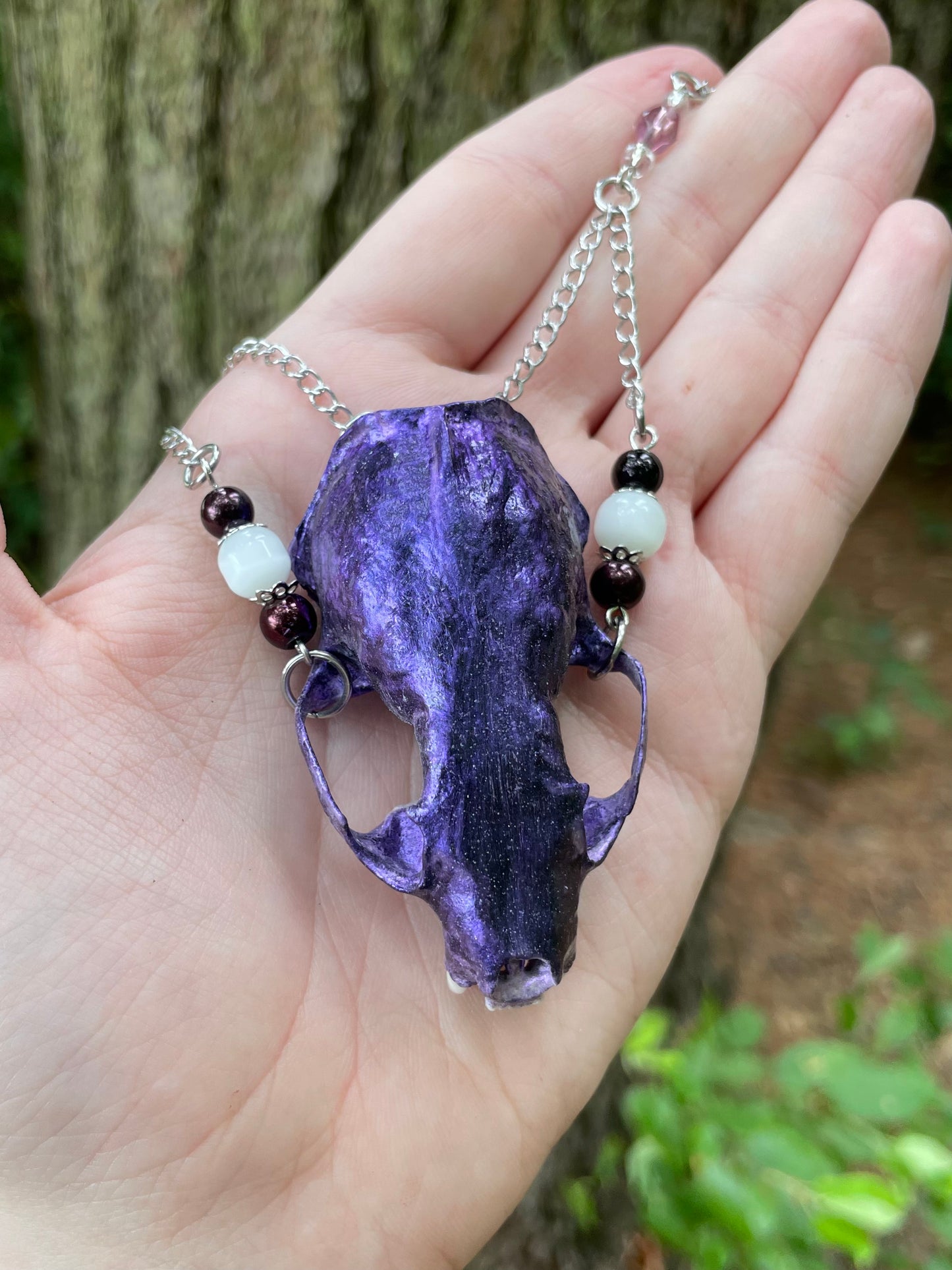 Metallic Violet Mink Skull Necklace