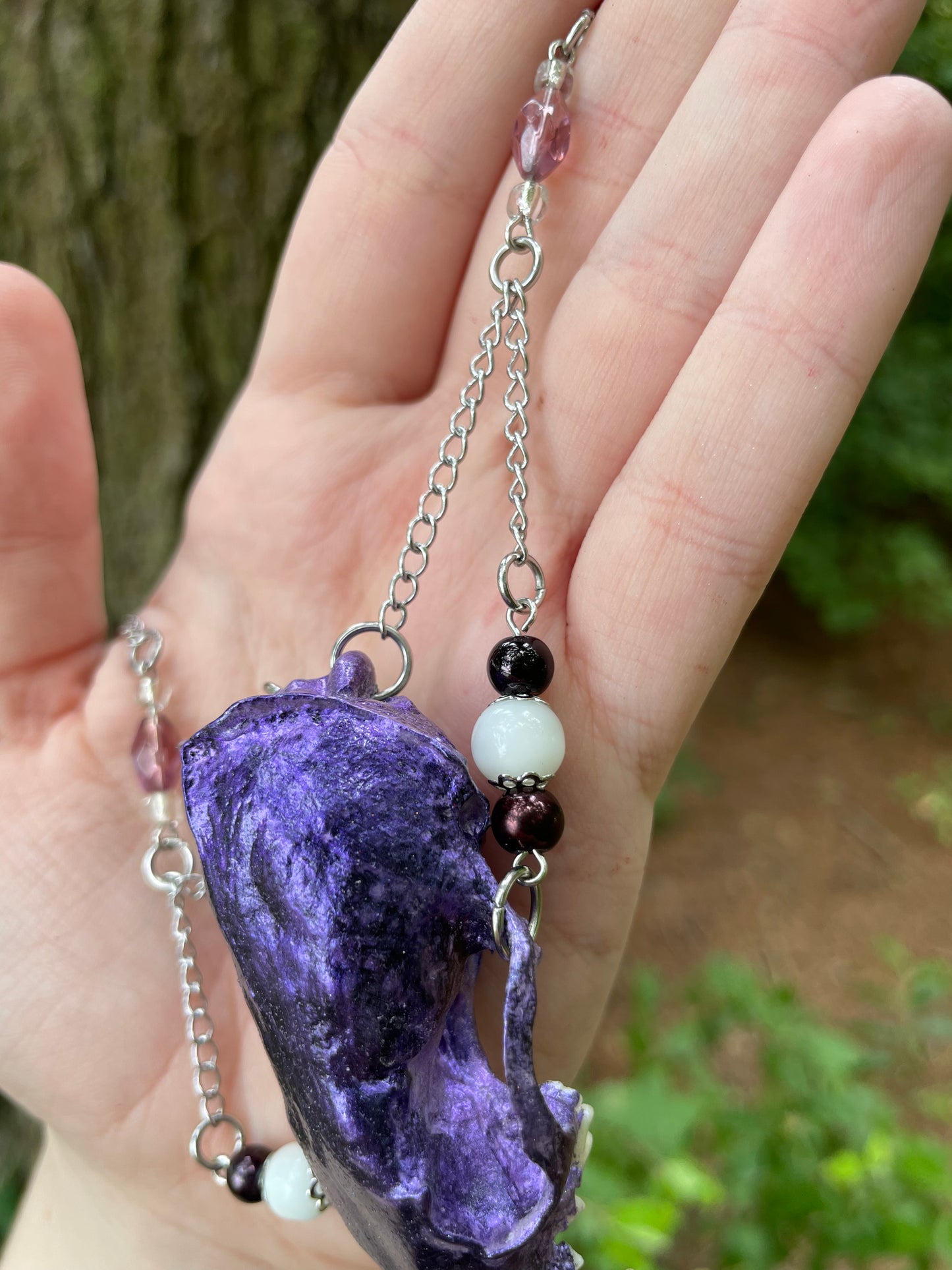 Metallic Violet Mink Skull Necklace