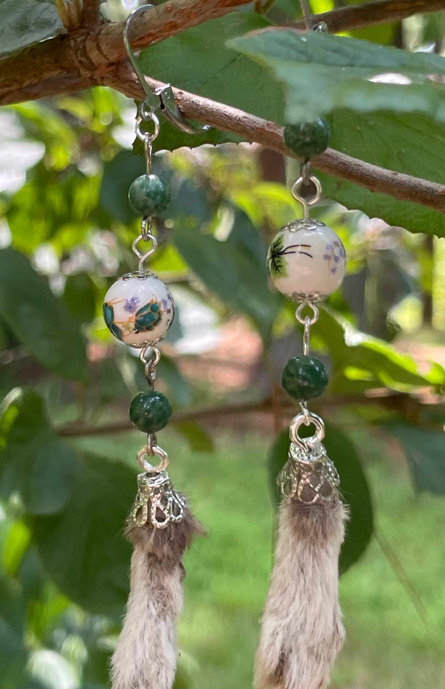 Mummified Packrat Paw with Real Jade Bead Earrings